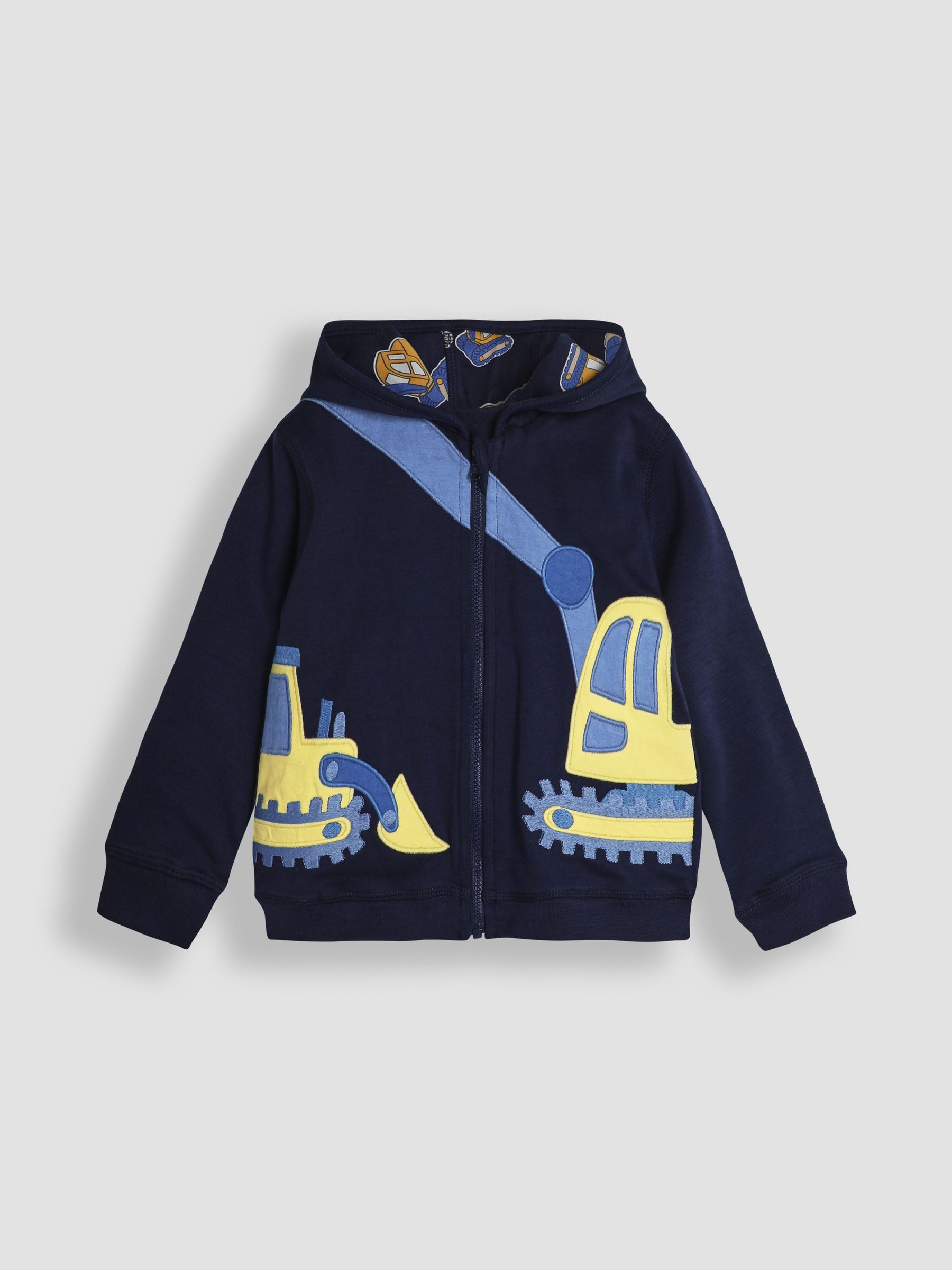 Navy Blue Construction Vehicle Appliqué Reversible Hoodie - Image 2 of 8