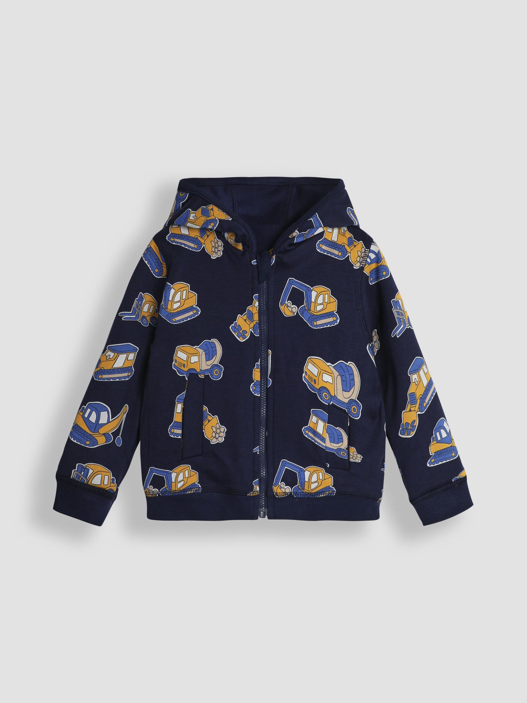 Navy Blue Construction Vehicle Appliqué Reversible Hoodie - Image 5 of 8