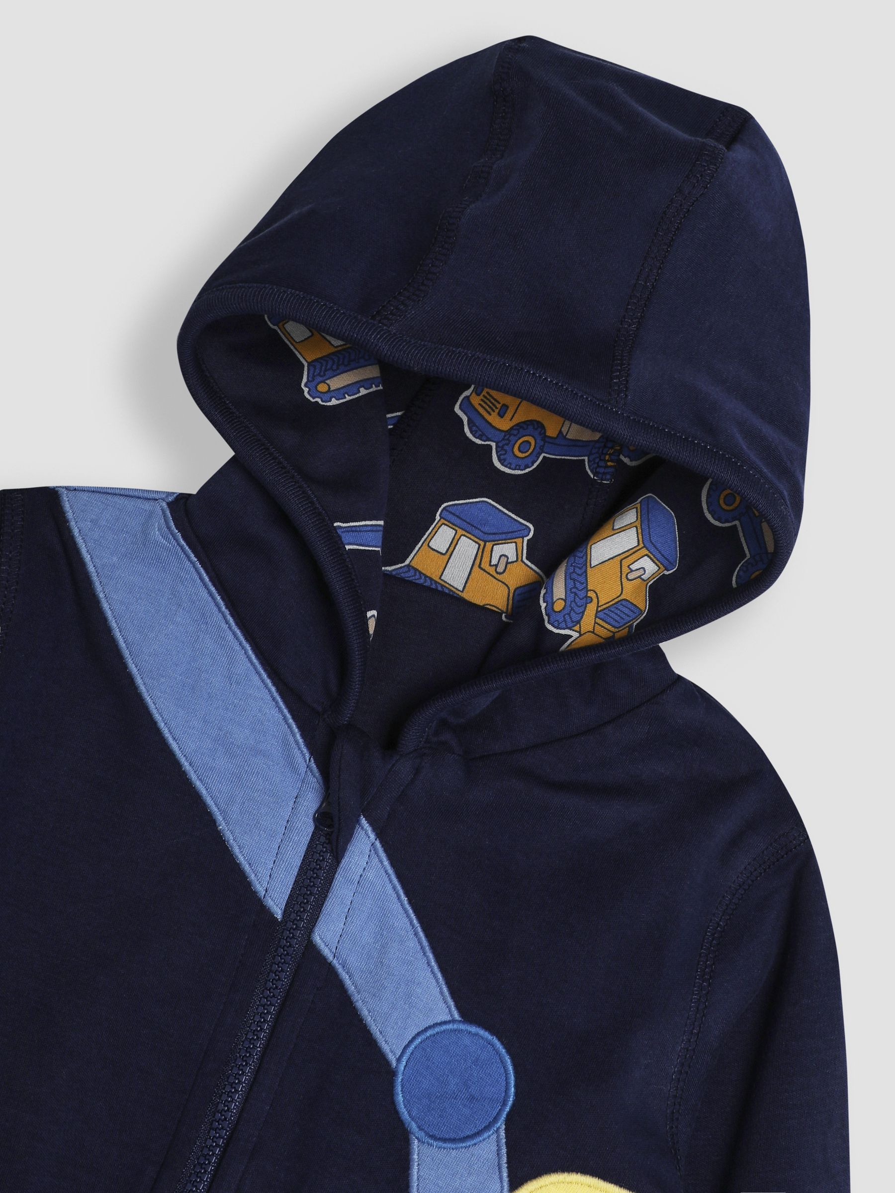 Navy Blue Construction Vehicle Appliqué Reversible Hoodie - Image 7 of 8