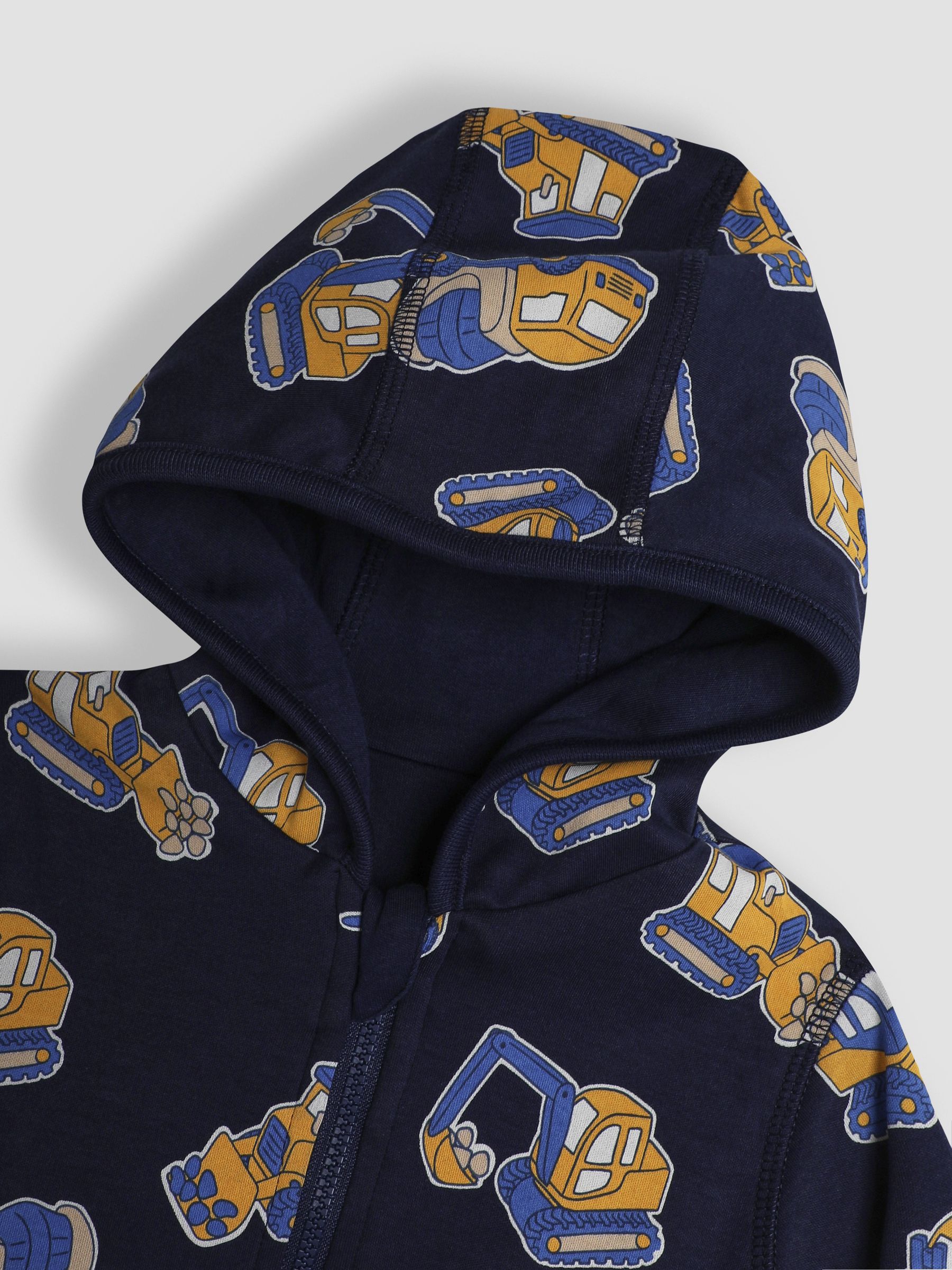 Navy Blue Construction Vehicle Appliqué Reversible Hoodie - Image 8 of 8