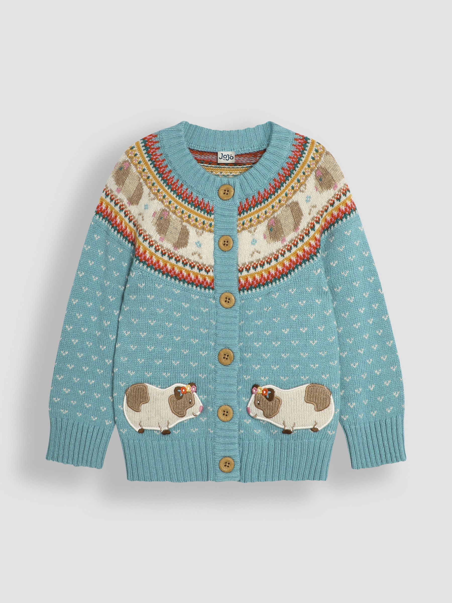 Duck Egg Blue Guinea Pig Knit Fair Isle Cardigan - Image 1 of 3
