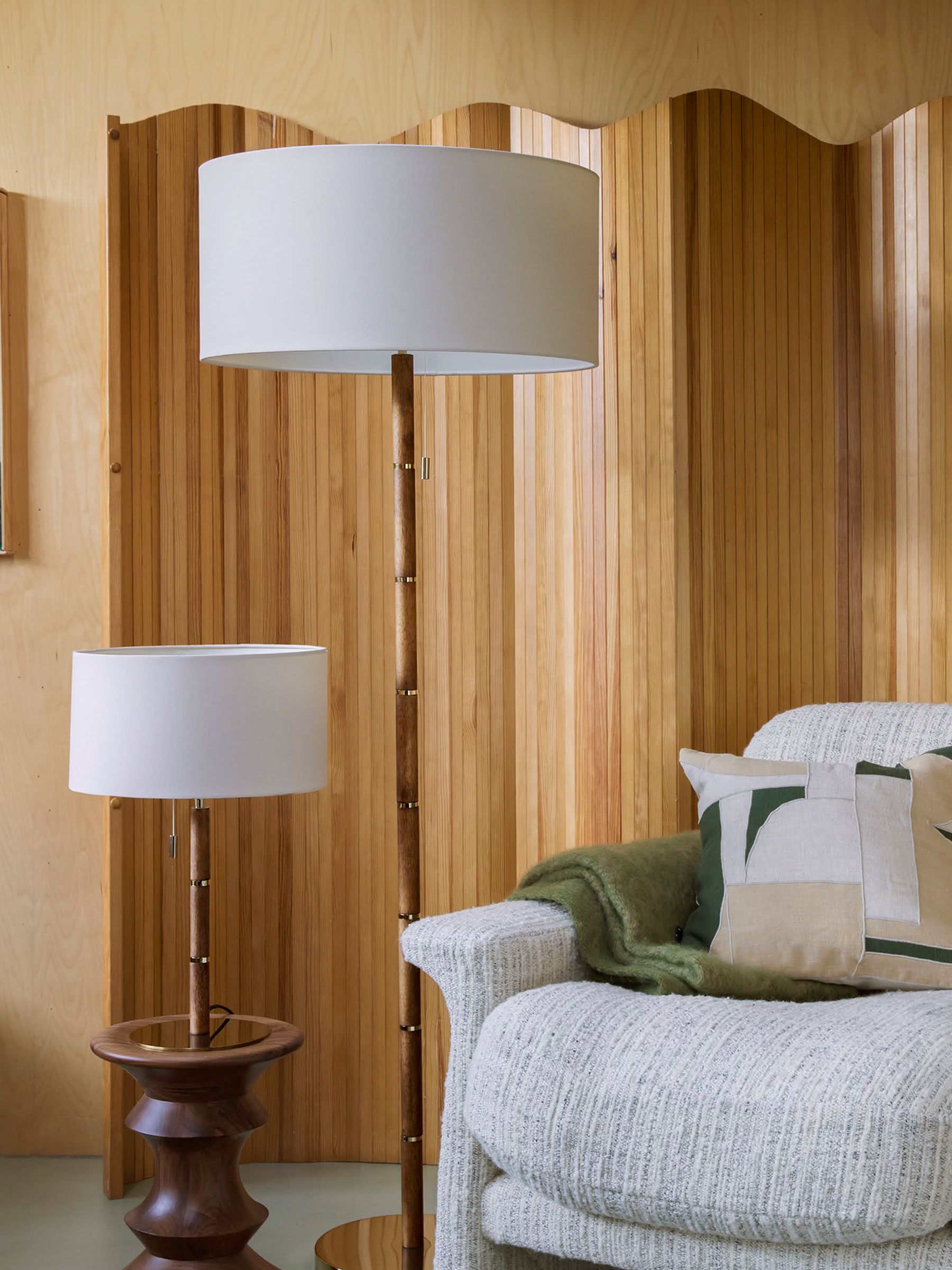 Houseof. Wooden And Brass Disk Floor Lamp - Image 1 of 6