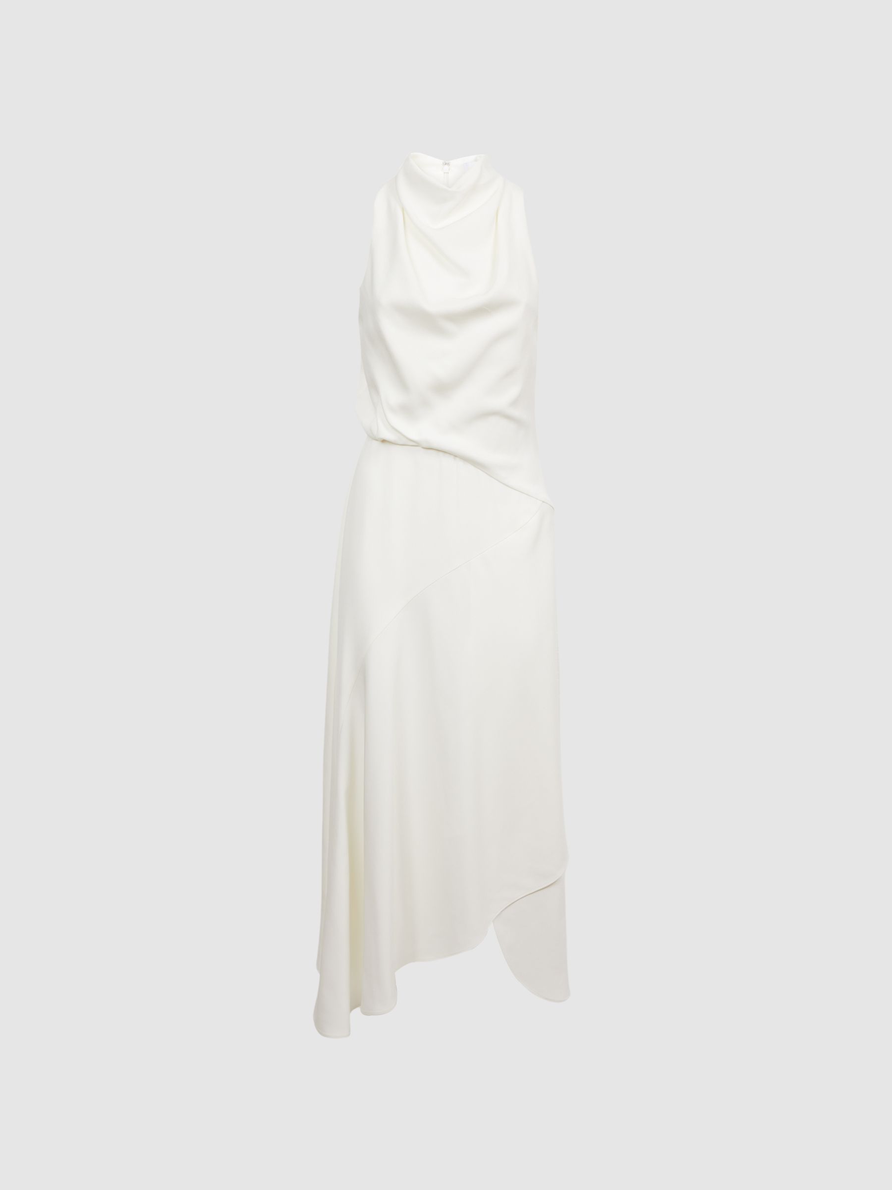High Neck Draped Midi Dress in Ivory - Image 2 of 6