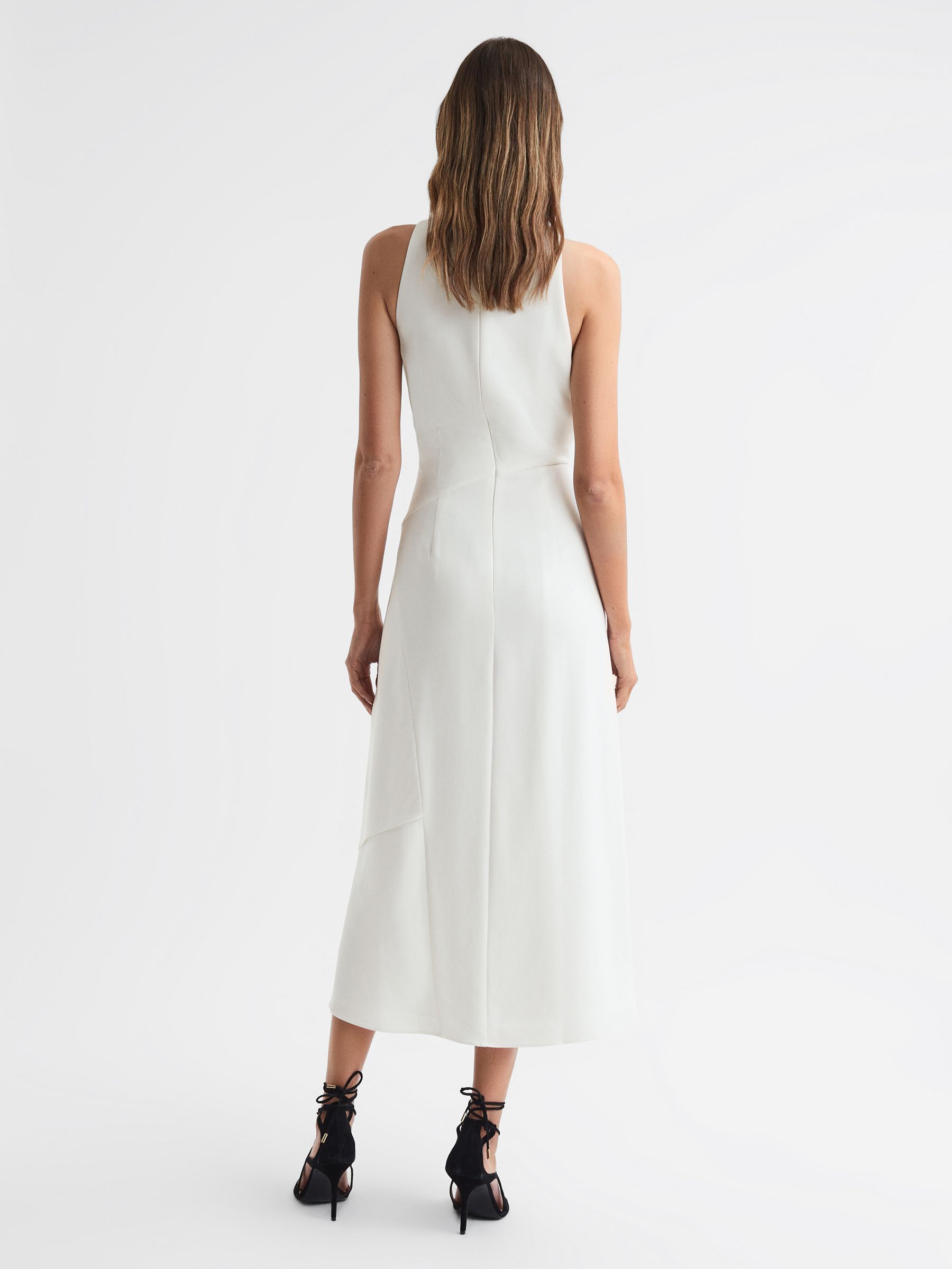 High Neck Draped Midi Dress in Ivory - Image 6 of 6