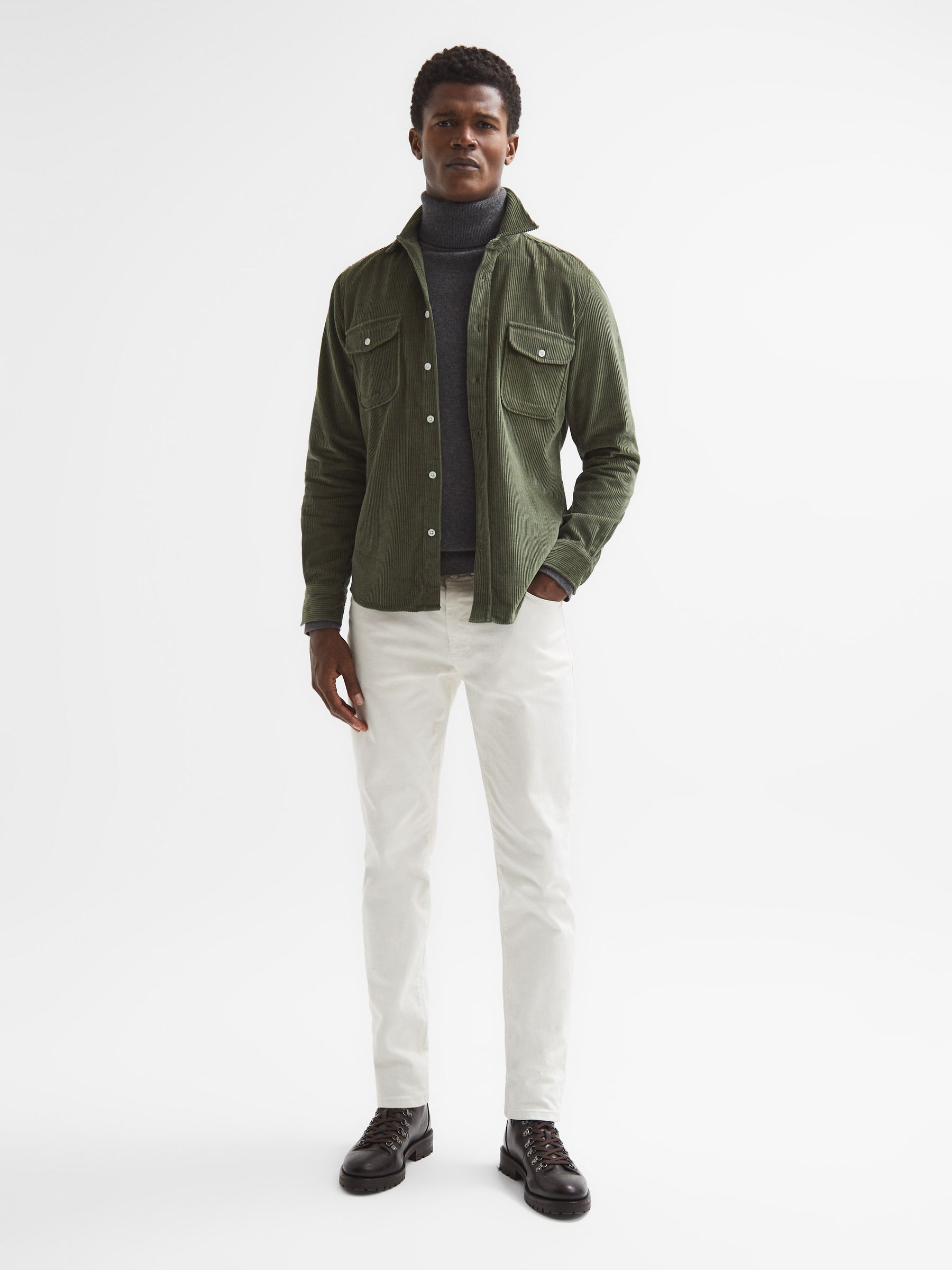 Corduroy Twin Pocket Overshirt in Kale - Image 3 of 7