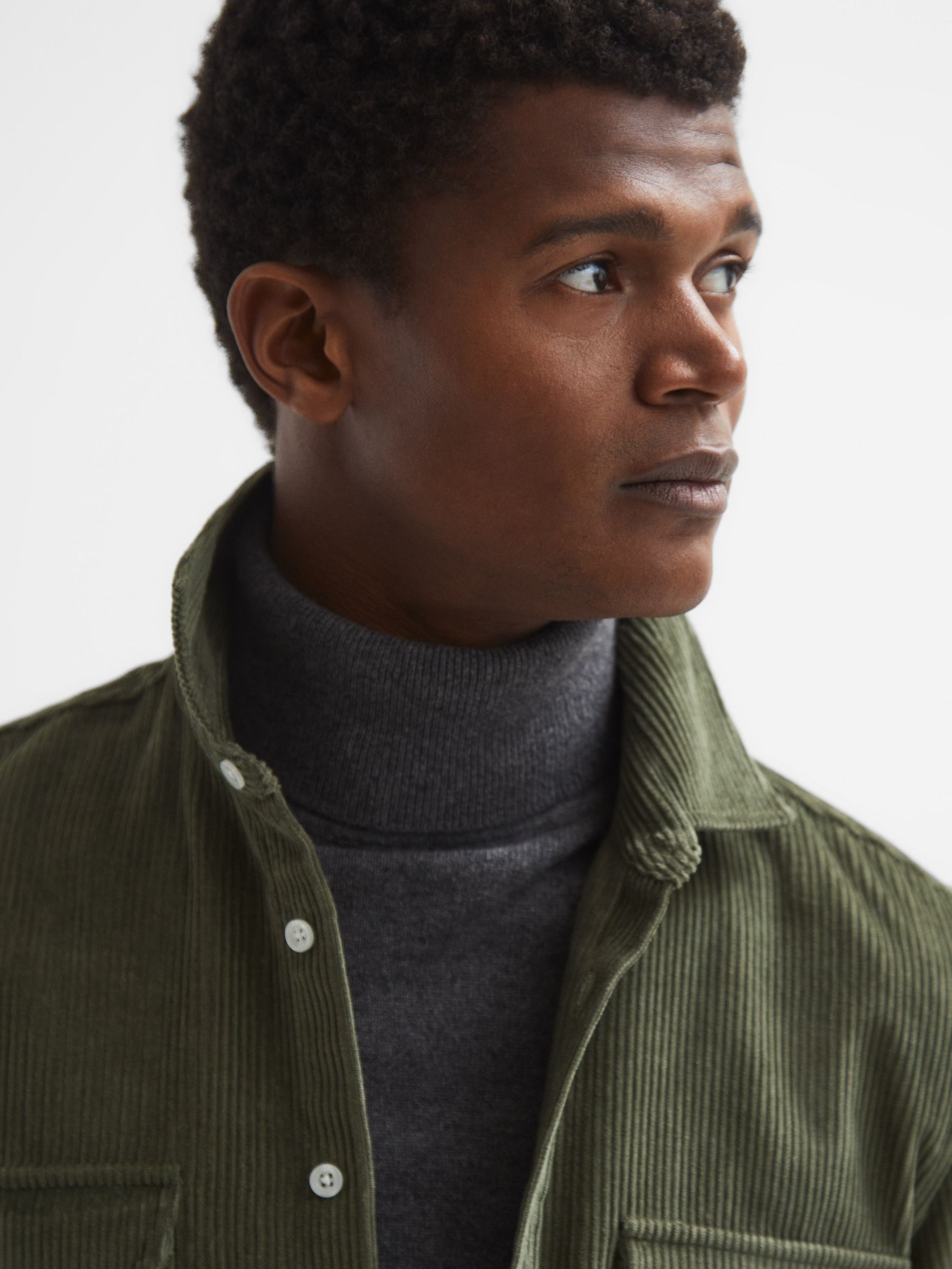 Corduroy Twin Pocket Overshirt in Kale - Image 4 of 7