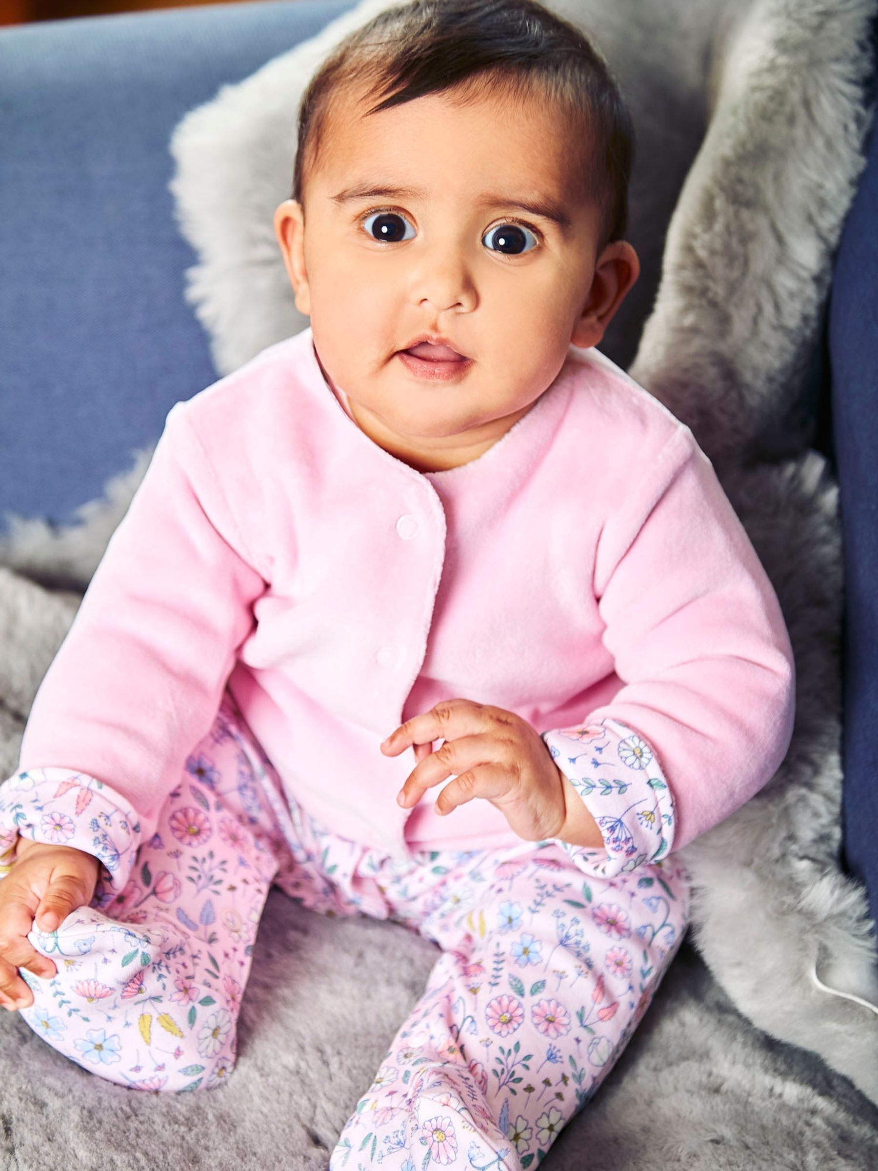 Pink Floral 2-Piece Baby Sleepsuit & Velour Jacket Set - Image 2 of 8