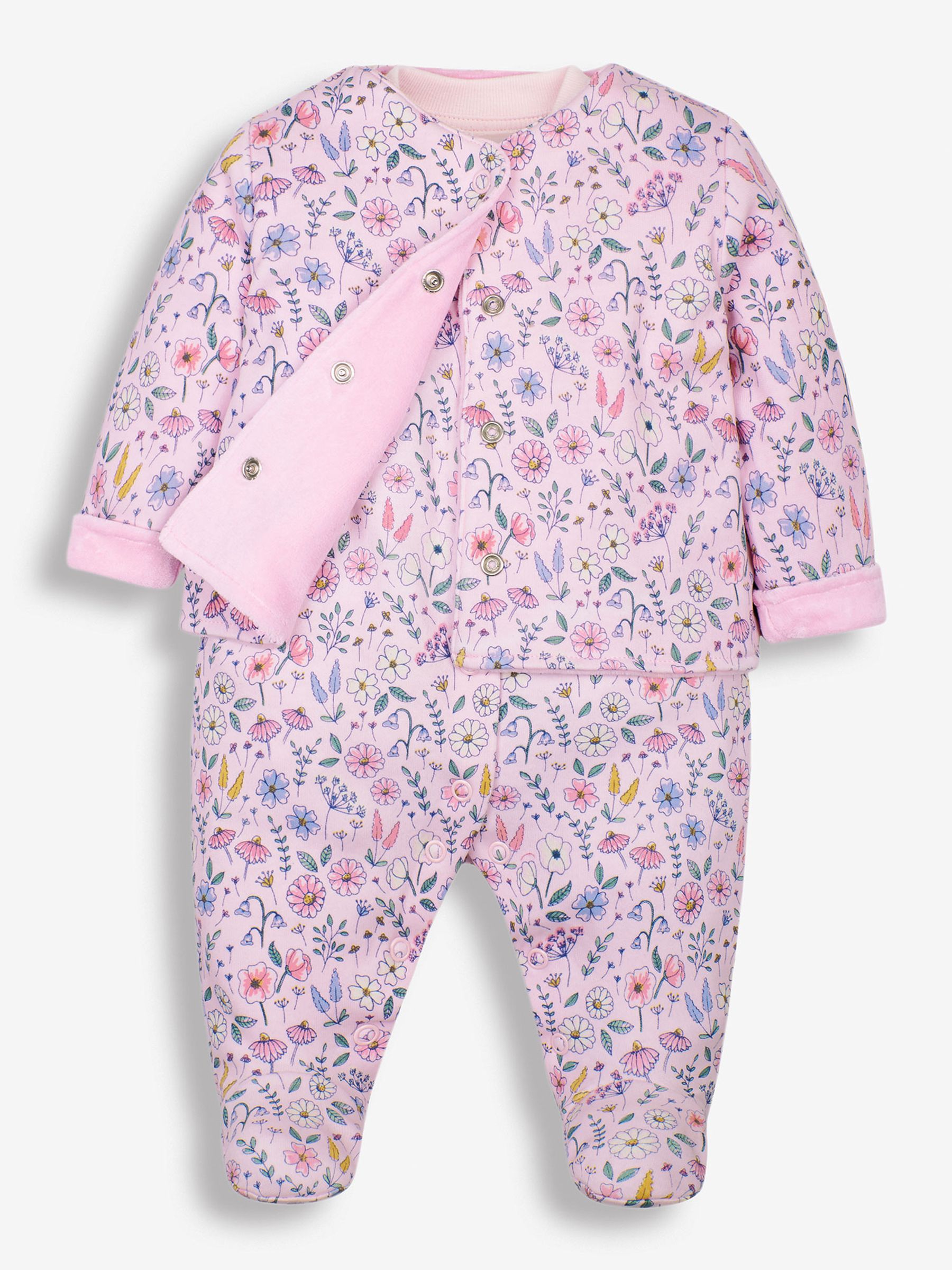 Pink Floral 2-Piece Baby Sleepsuit & Velour Jacket Set - Image 3 of 8