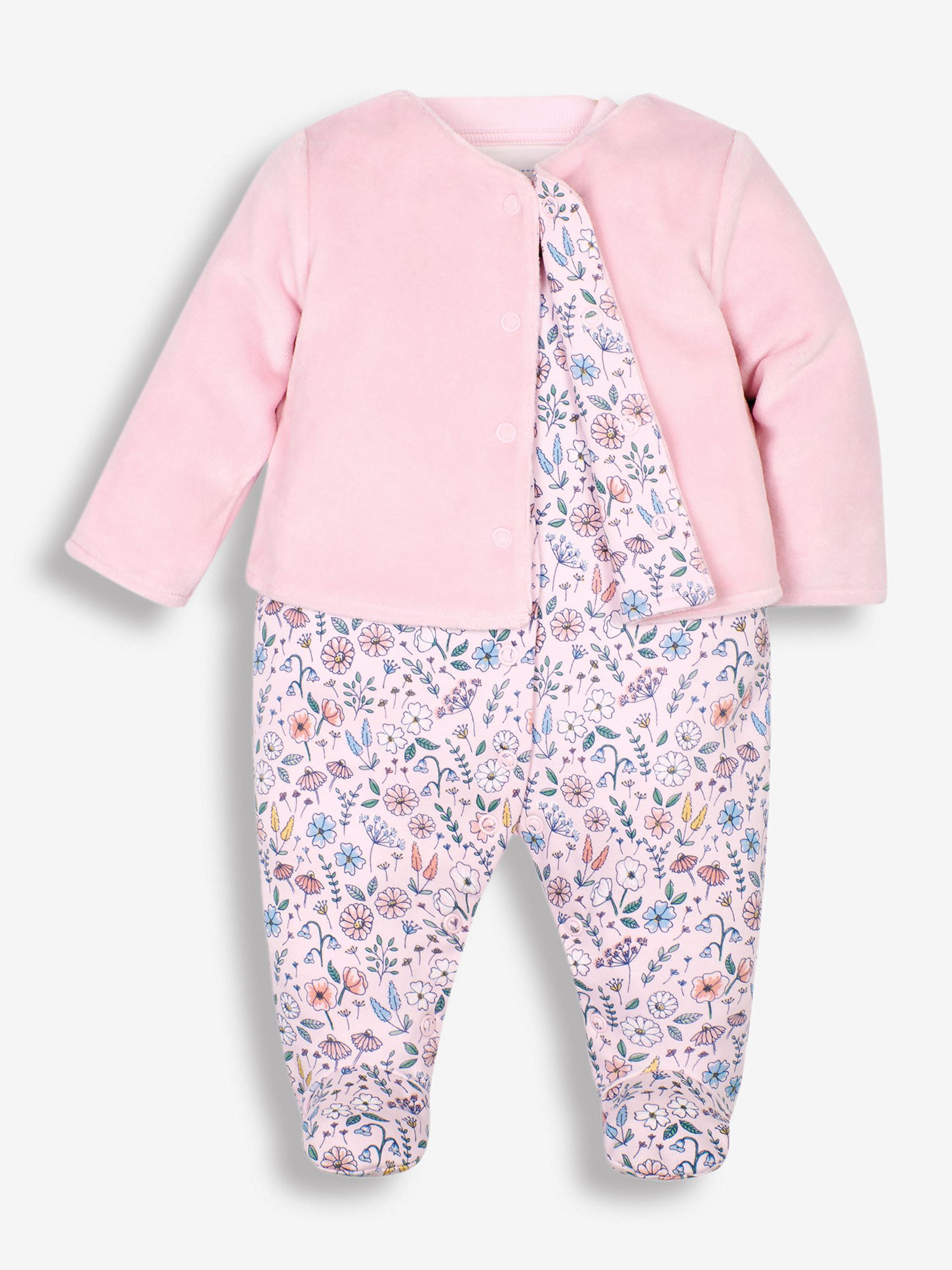 Pink Floral 2-Piece Baby Sleepsuit & Velour Jacket Set - Image 4 of 8