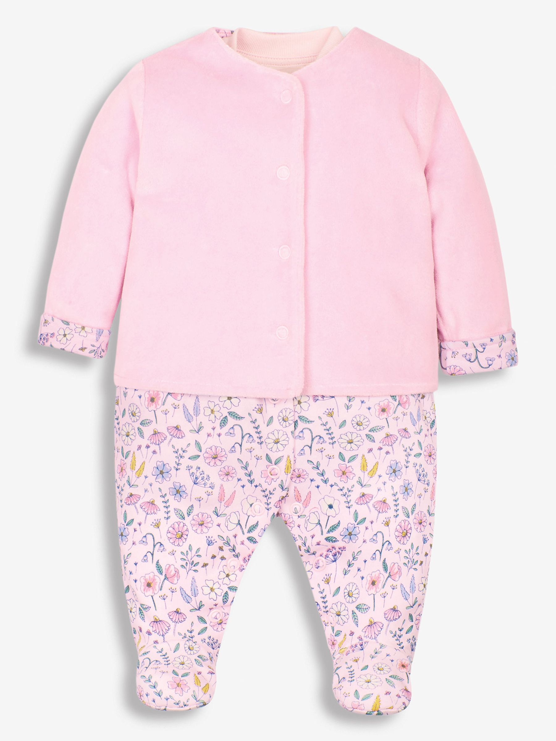 Pink Floral 2-Piece Baby Sleepsuit & Velour Jacket Set - Image 5 of 8