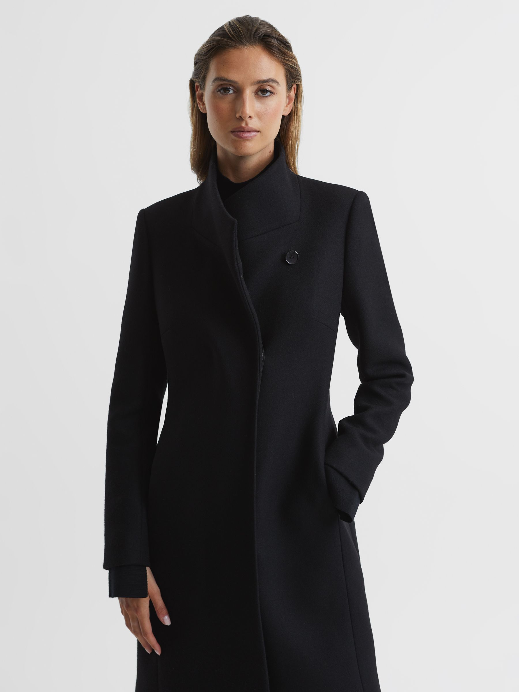 Wool Blend Mid-Length Coat in Black - Image 3 of 6