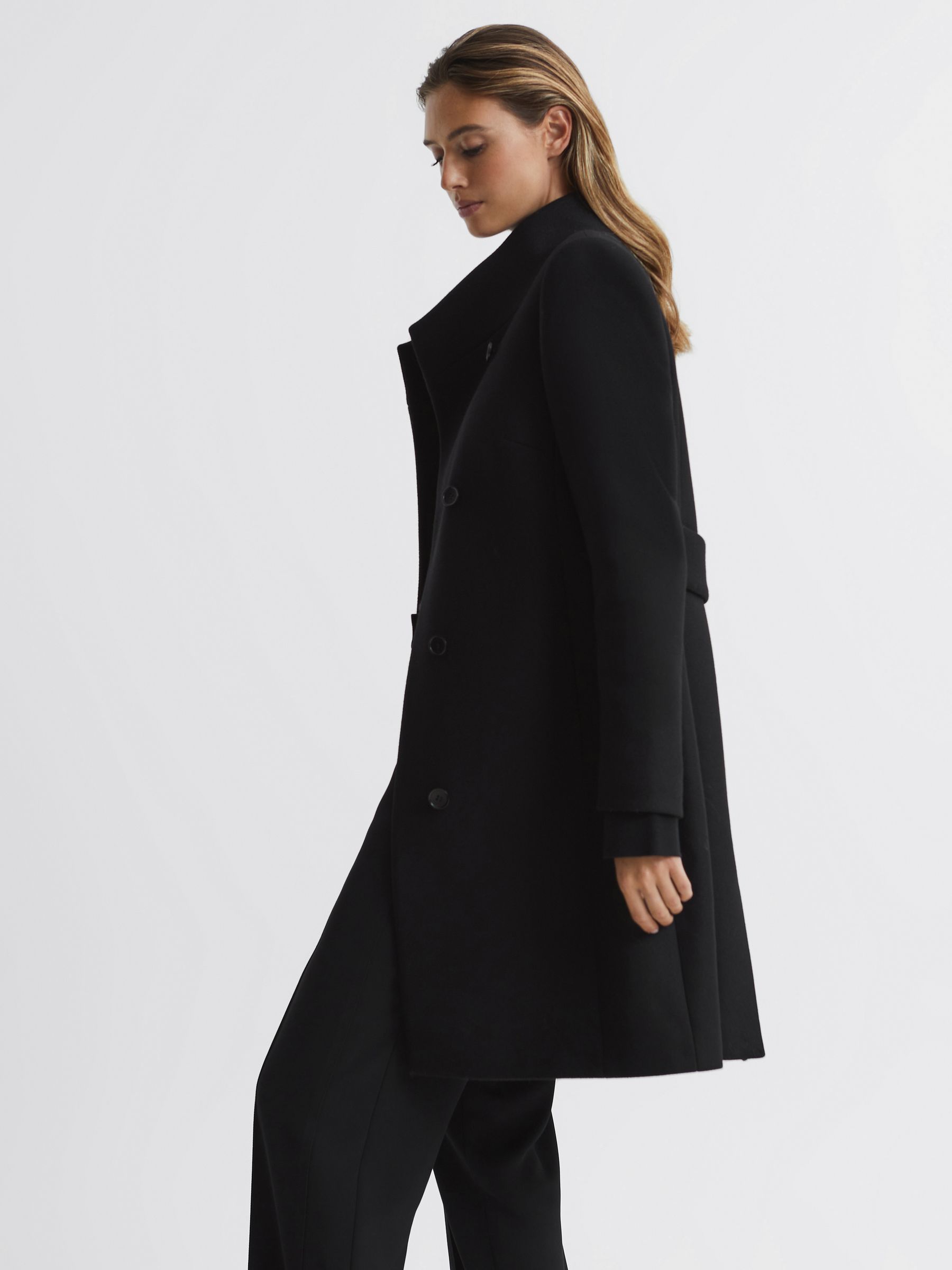 Wool Blend Mid-Length Coat in Black - Image 4 of 6