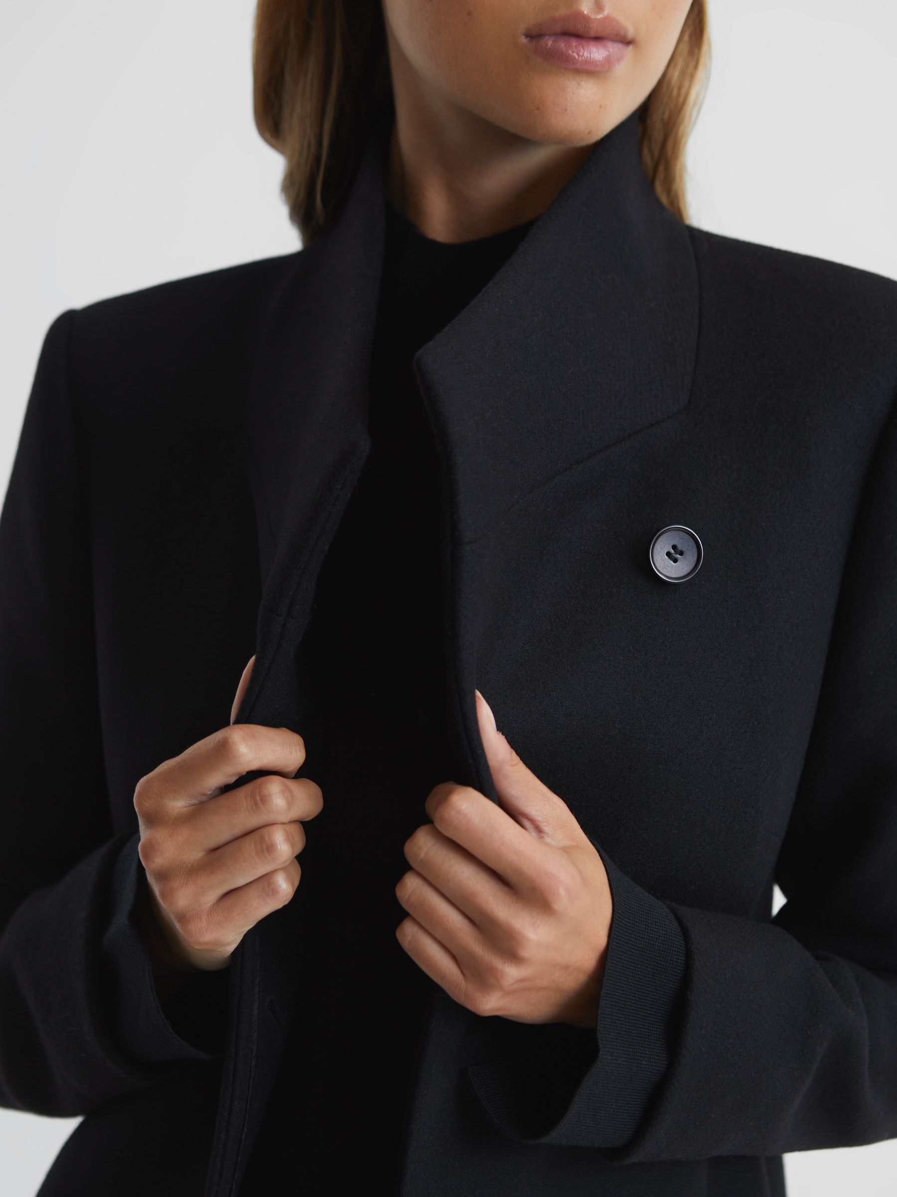 Wool Blend Mid-Length Coat in Black - Image 6 of 6