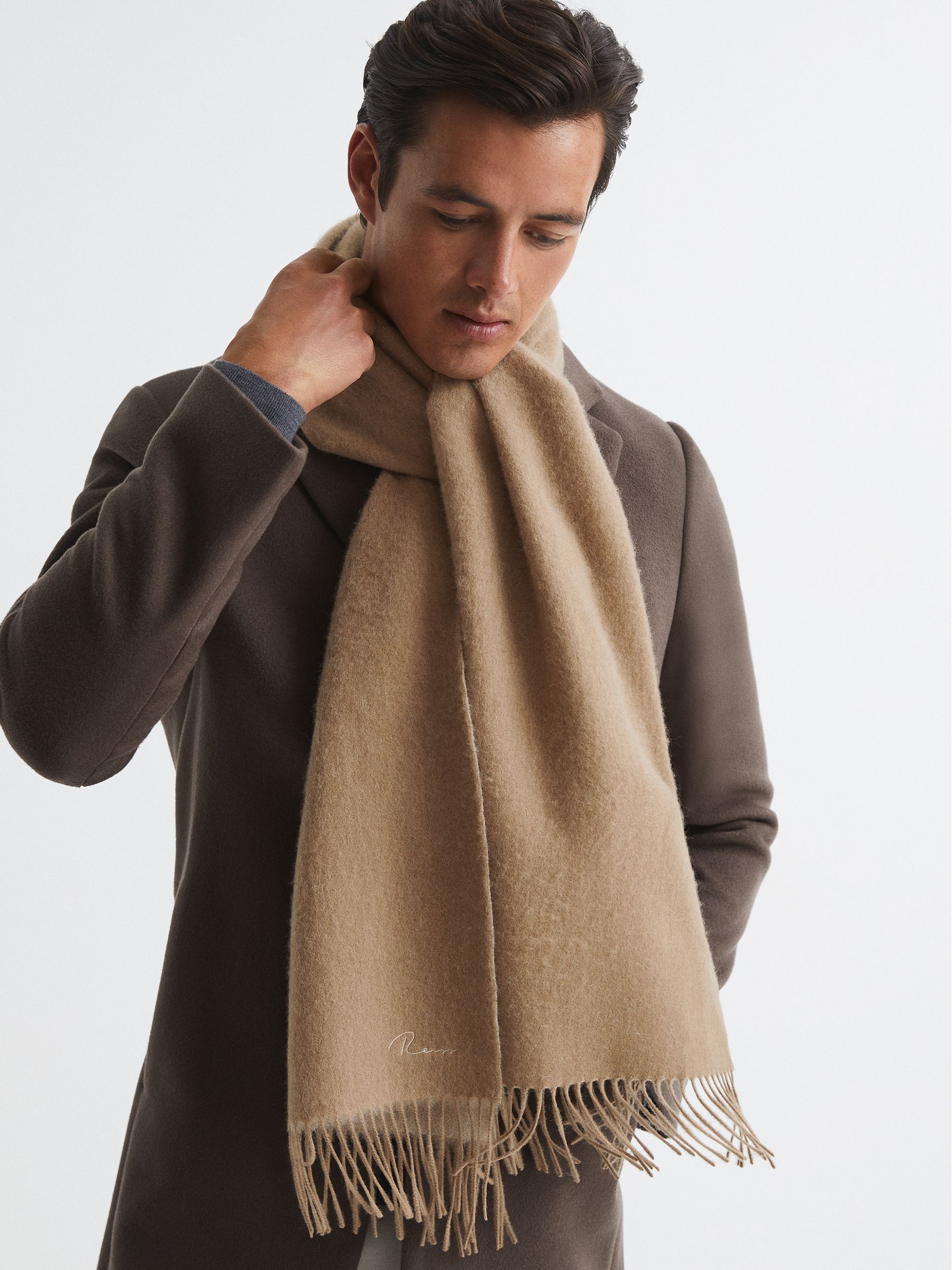 Wool and Cashmere Scarf in Camel - image 3