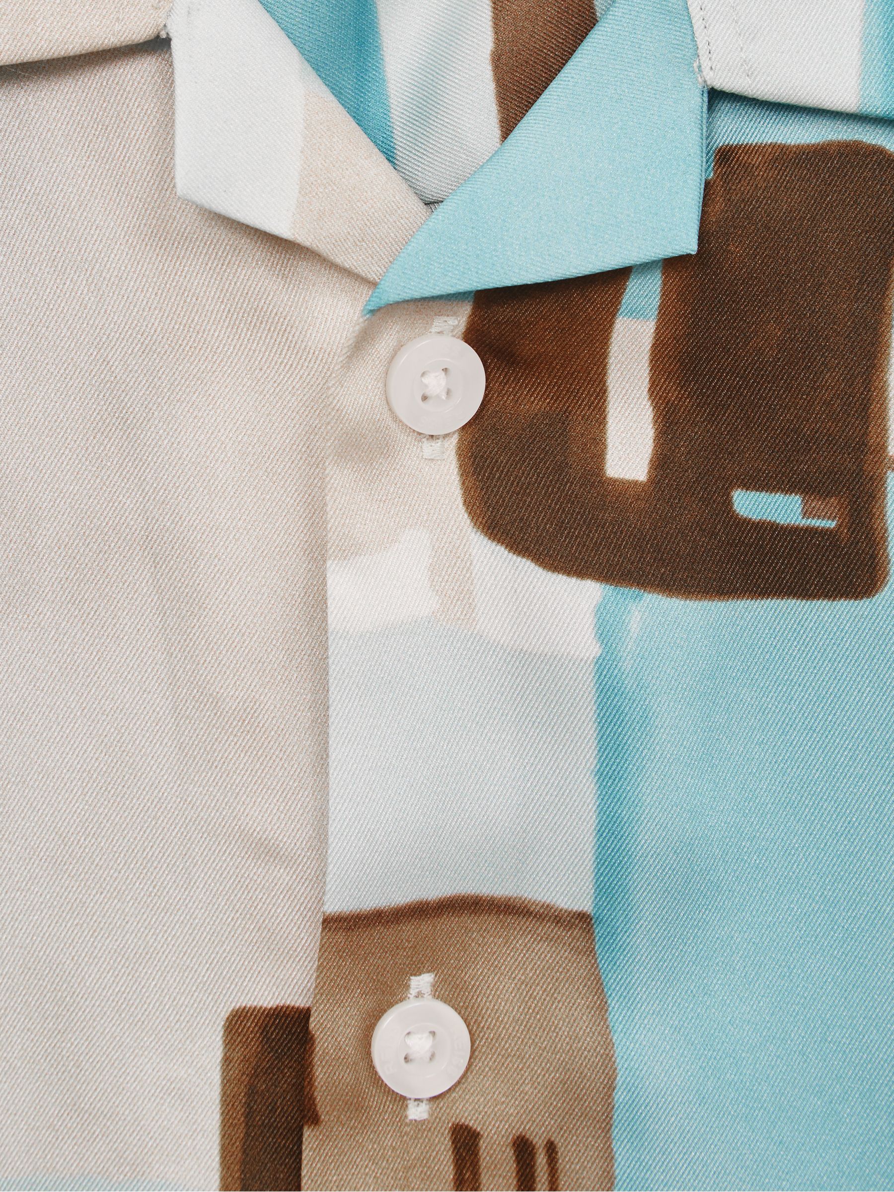 4-9 yrs Slim Fit Cuban Collar Abstract Print Shirt in Teal - Image 6 of 6