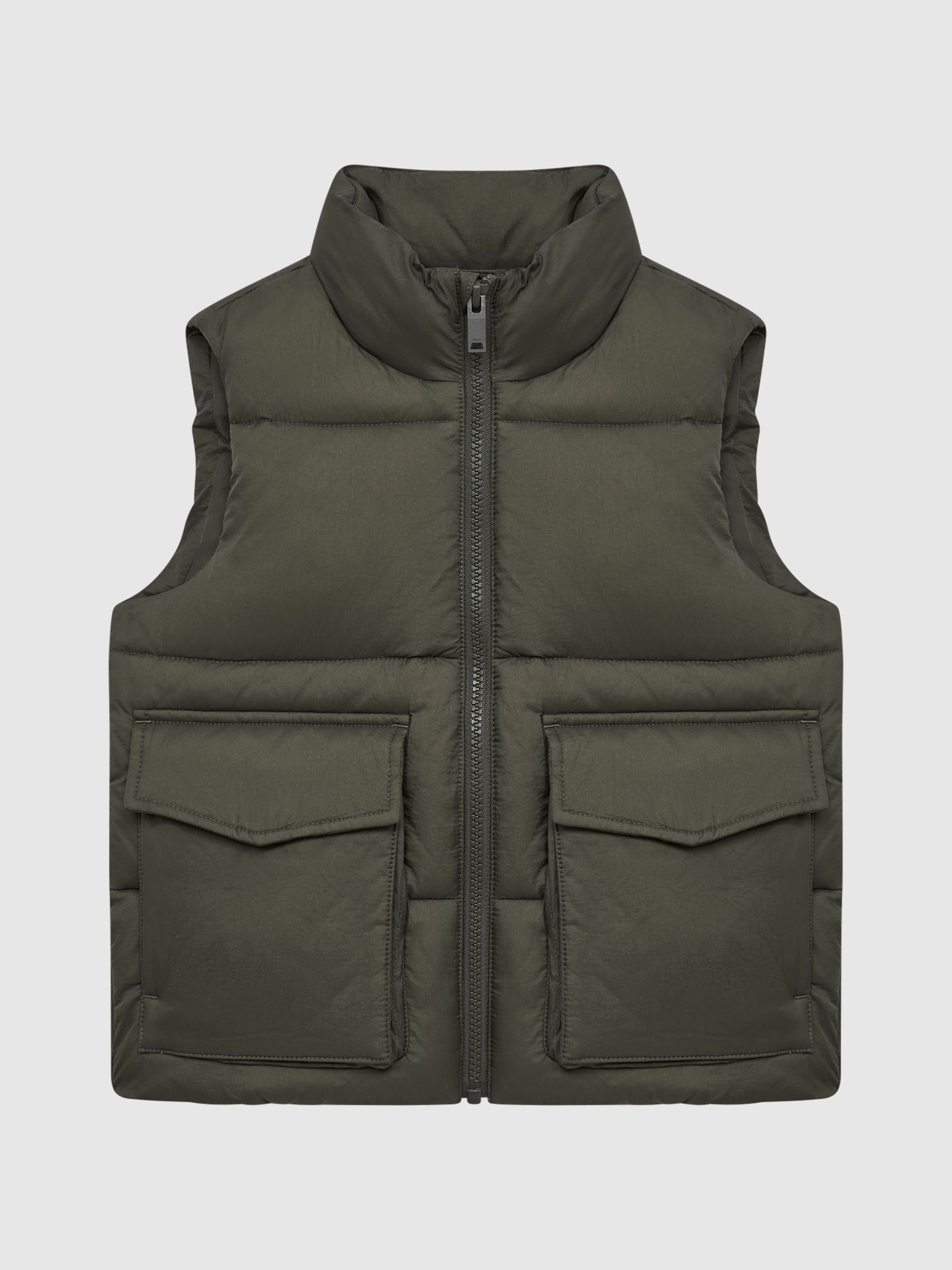 Senior Sleeveless Funnel Neck Puffer Gilet in Sage - Image 2 of 6