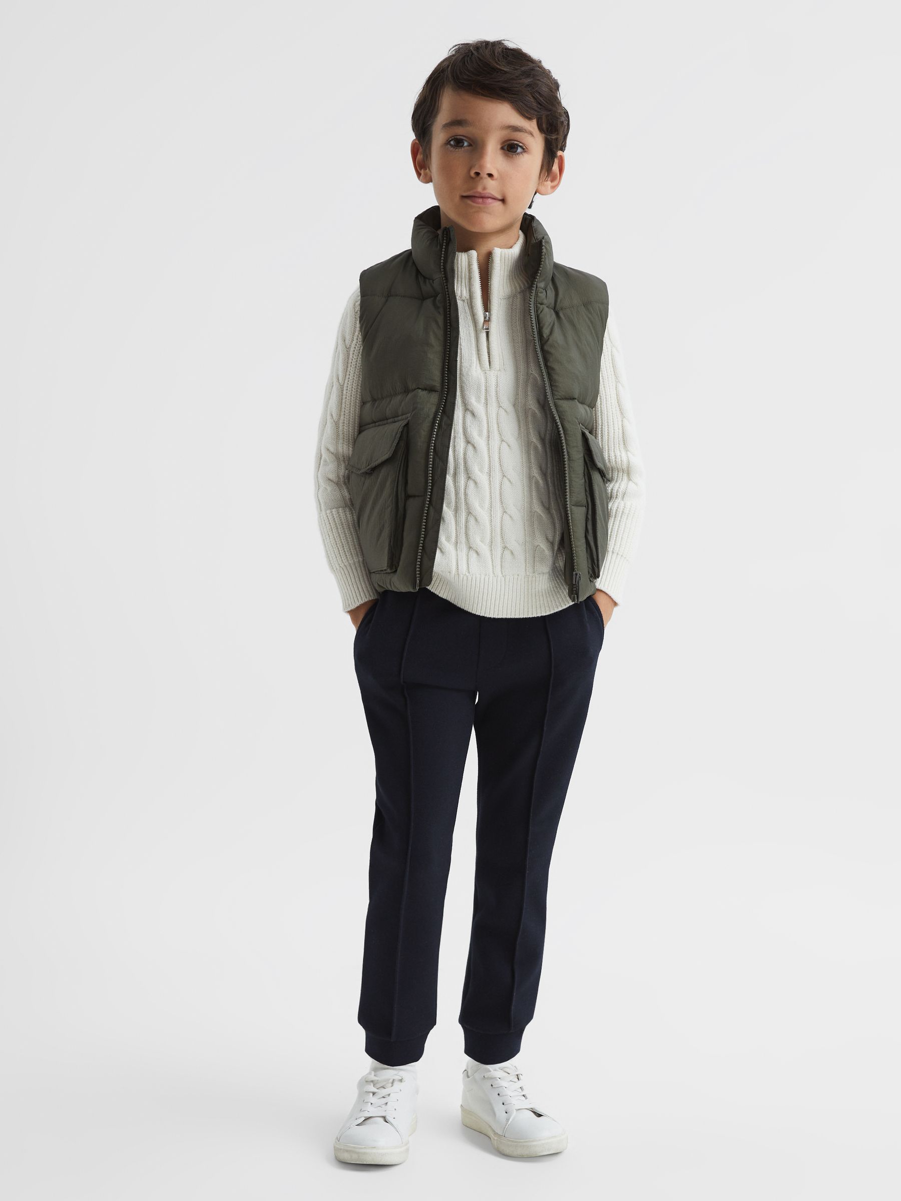 Senior Sleeveless Funnel Neck Puffer Gilet in Sage - Image 3 of 6