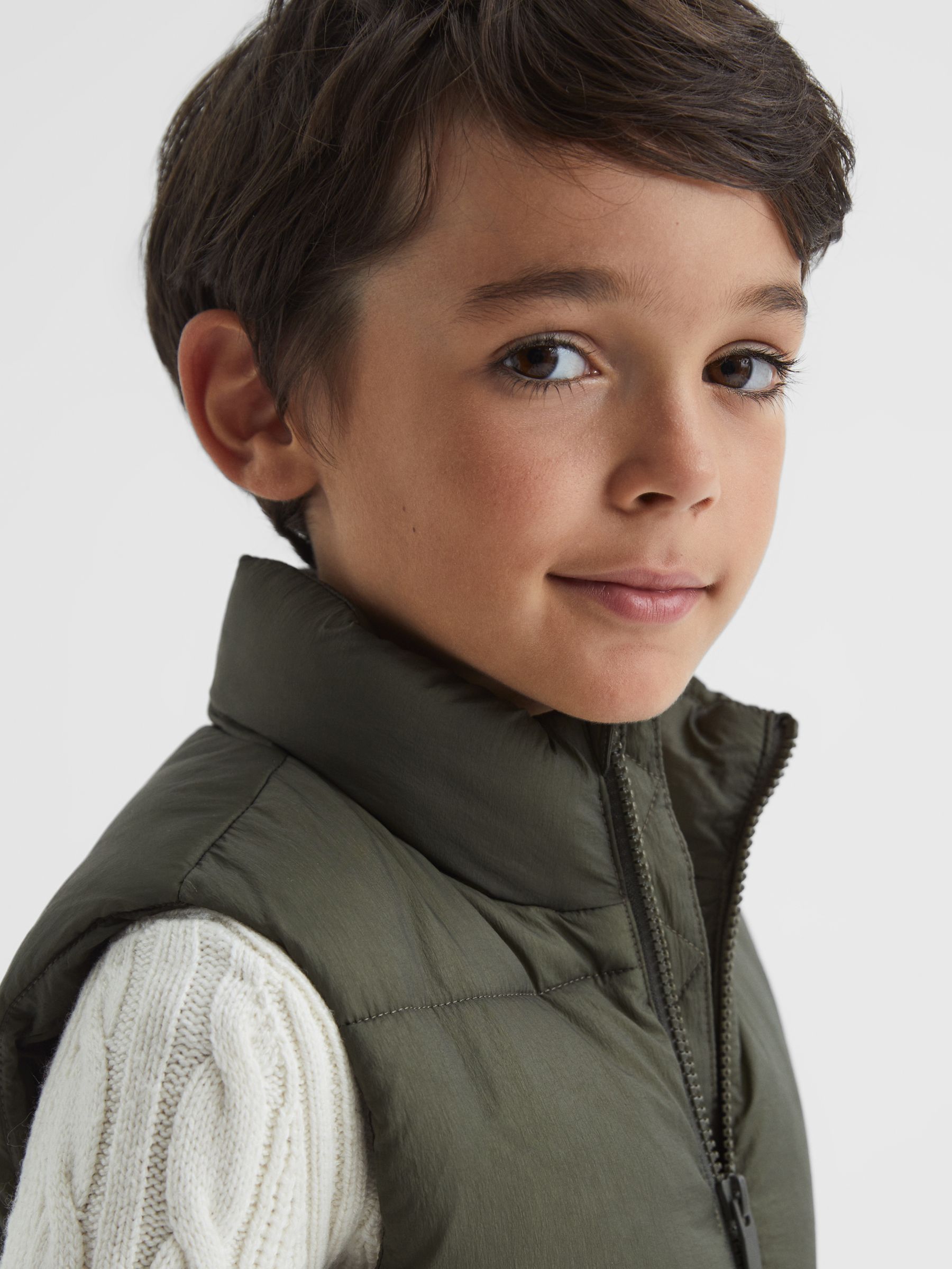 Senior Sleeveless Funnel Neck Puffer Gilet in Sage - Image 4 of 6