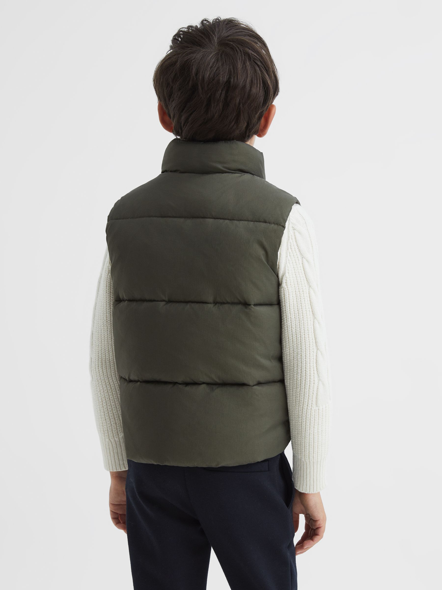 Senior Sleeveless Funnel Neck Puffer Gilet in Sage - Image 5 of 6
