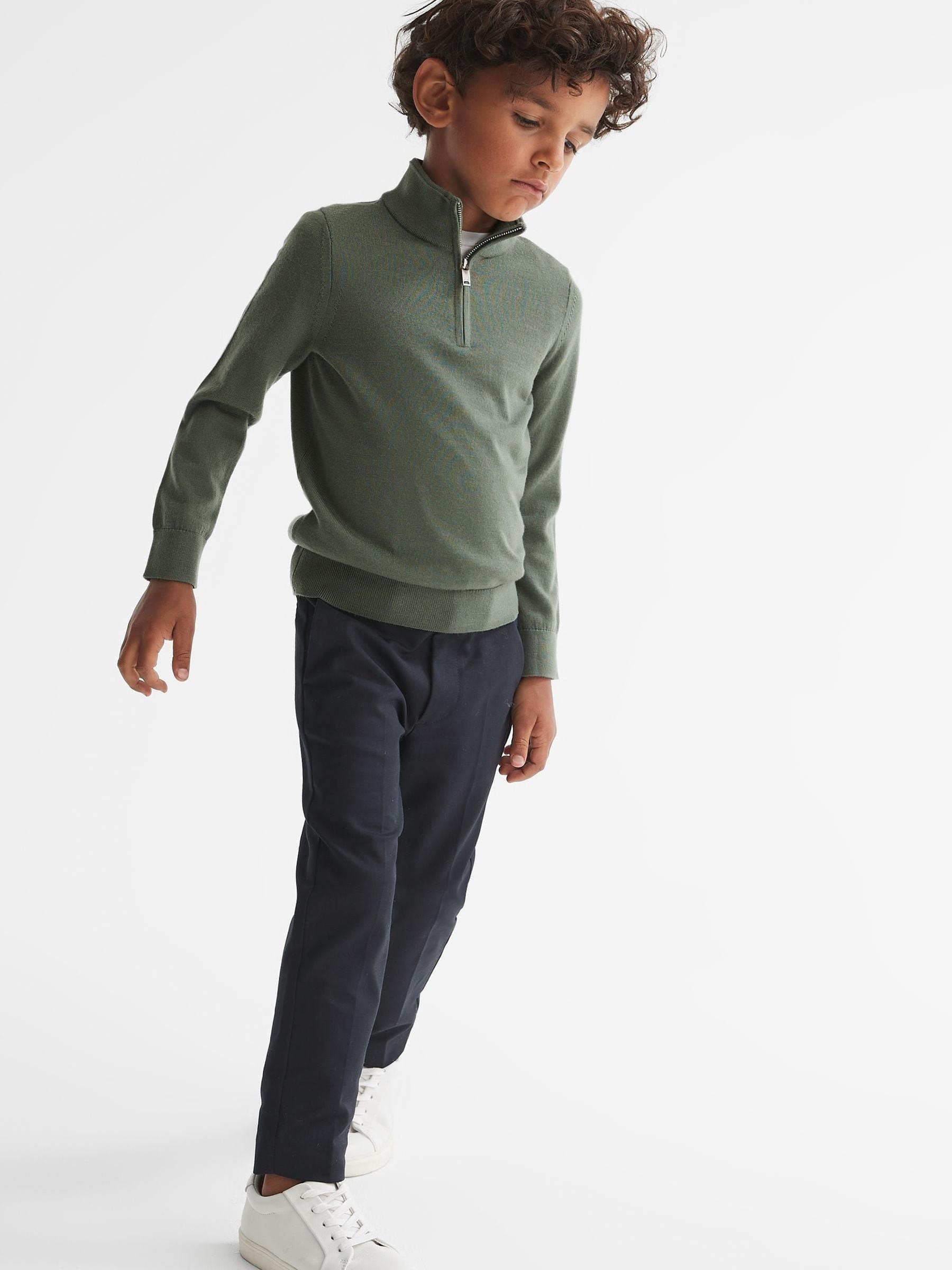 Junior Merino Wool Zip-Neck Jumper in Rosemary - Image 1 of 6 Junior Merino Wool Zip-Neck Jumper in Rosemary - Image 1 of 6