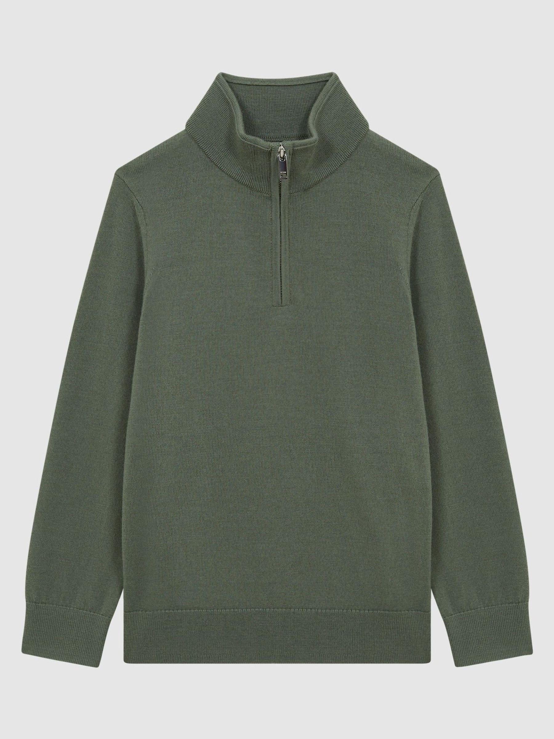 Junior Merino Wool Zip-Neck Jumper in Rosemary - Image 2 of 6