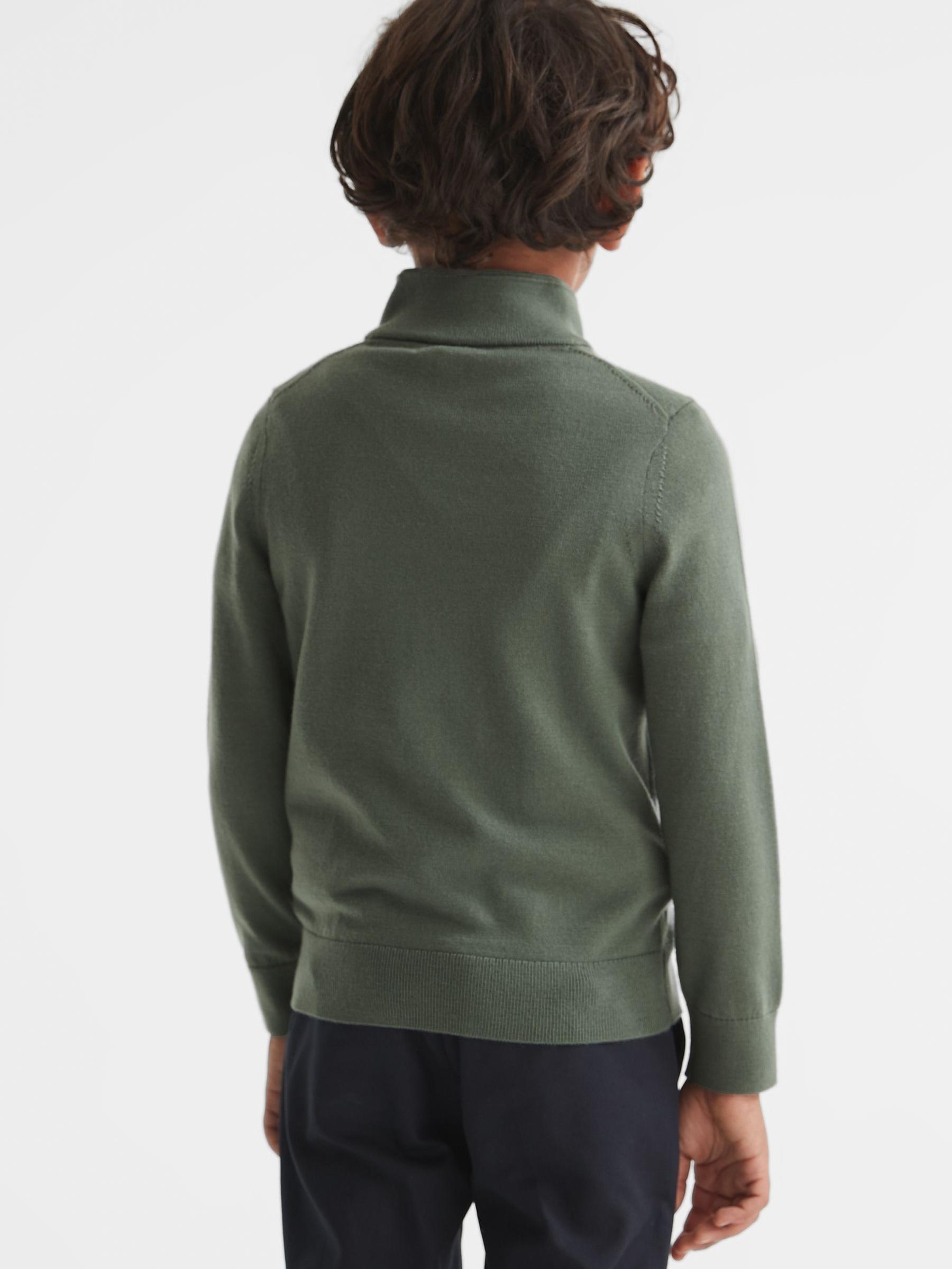 Junior Merino Wool Zip-Neck Jumper in Rosemary - Image 3 of 6