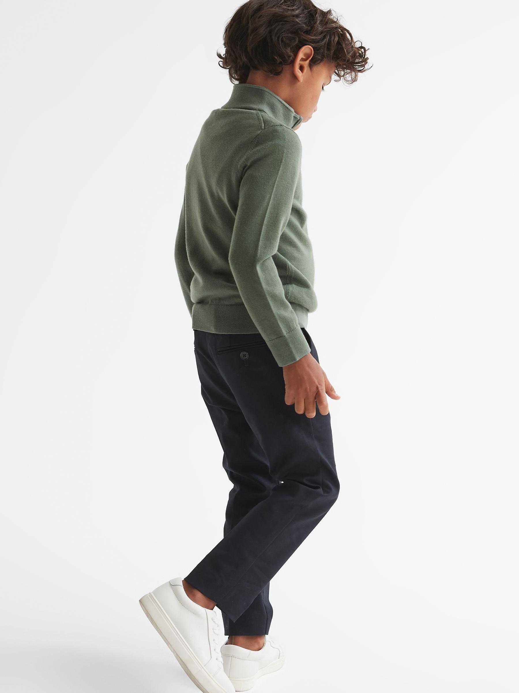 Junior Merino Wool Zip-Neck Jumper in Rosemary - Image 5 of 6