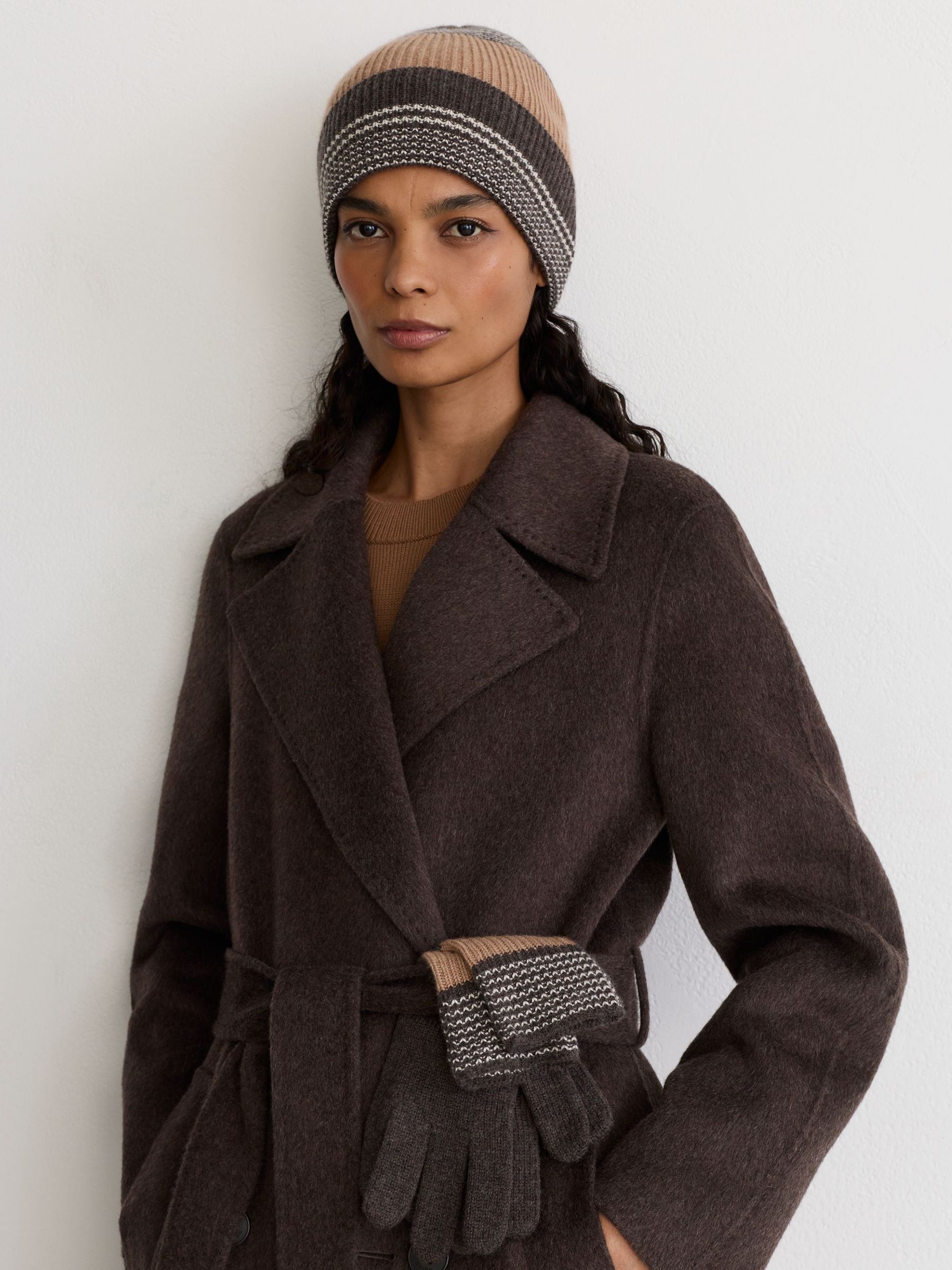 Wool-Blend Striped Rib-Knit Beanie in Chocolate - Image 1 of 4