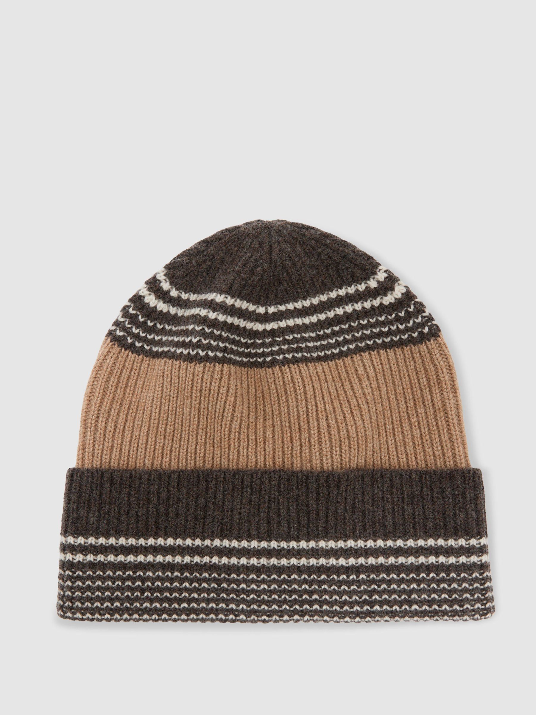 Wool-Blend Striped Rib-Knit Beanie in Chocolate - Image 2 of 4