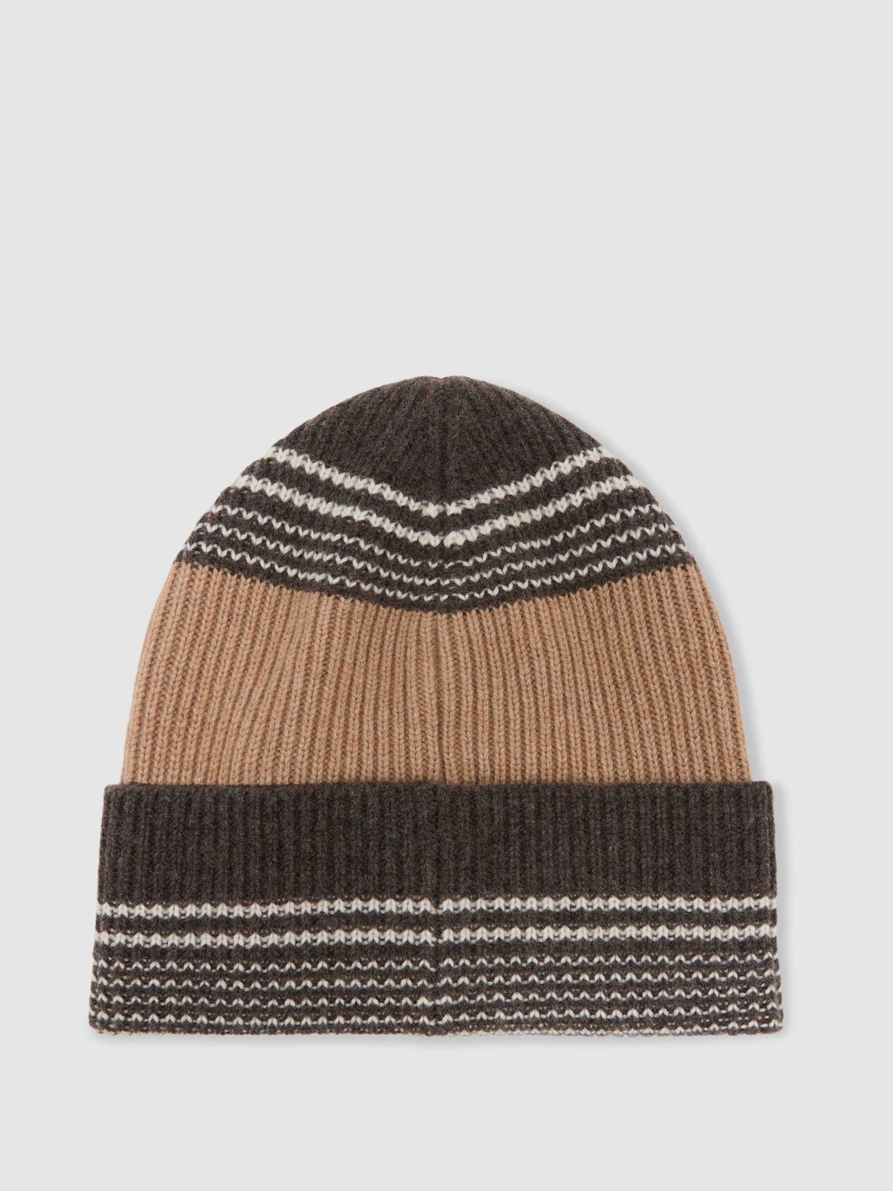 Wool-Blend Striped Rib-Knit Beanie in Chocolate - Image 3 of 4