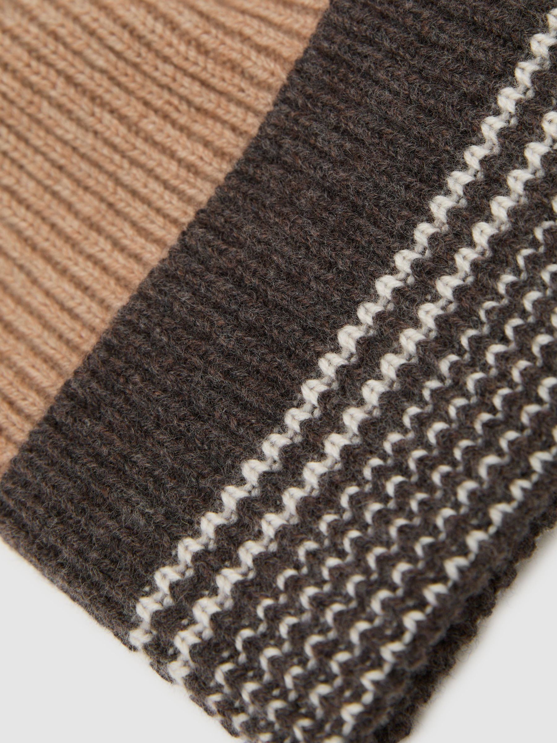 Wool-Blend Striped Rib-Knit Beanie in Chocolate - Image 4 of 4
