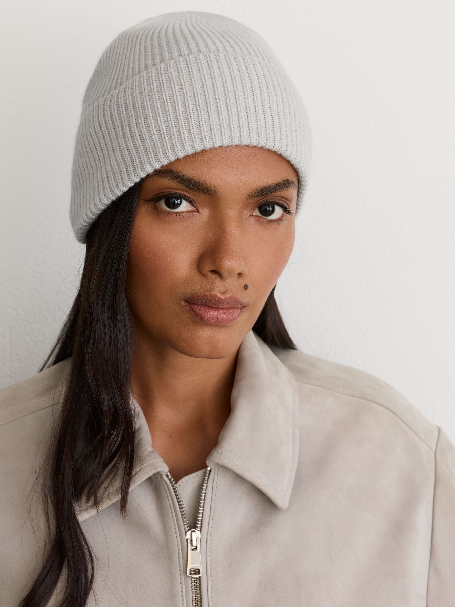 Wool-Blend Rib-Knit Beanie in Grey - Image 1 of 3