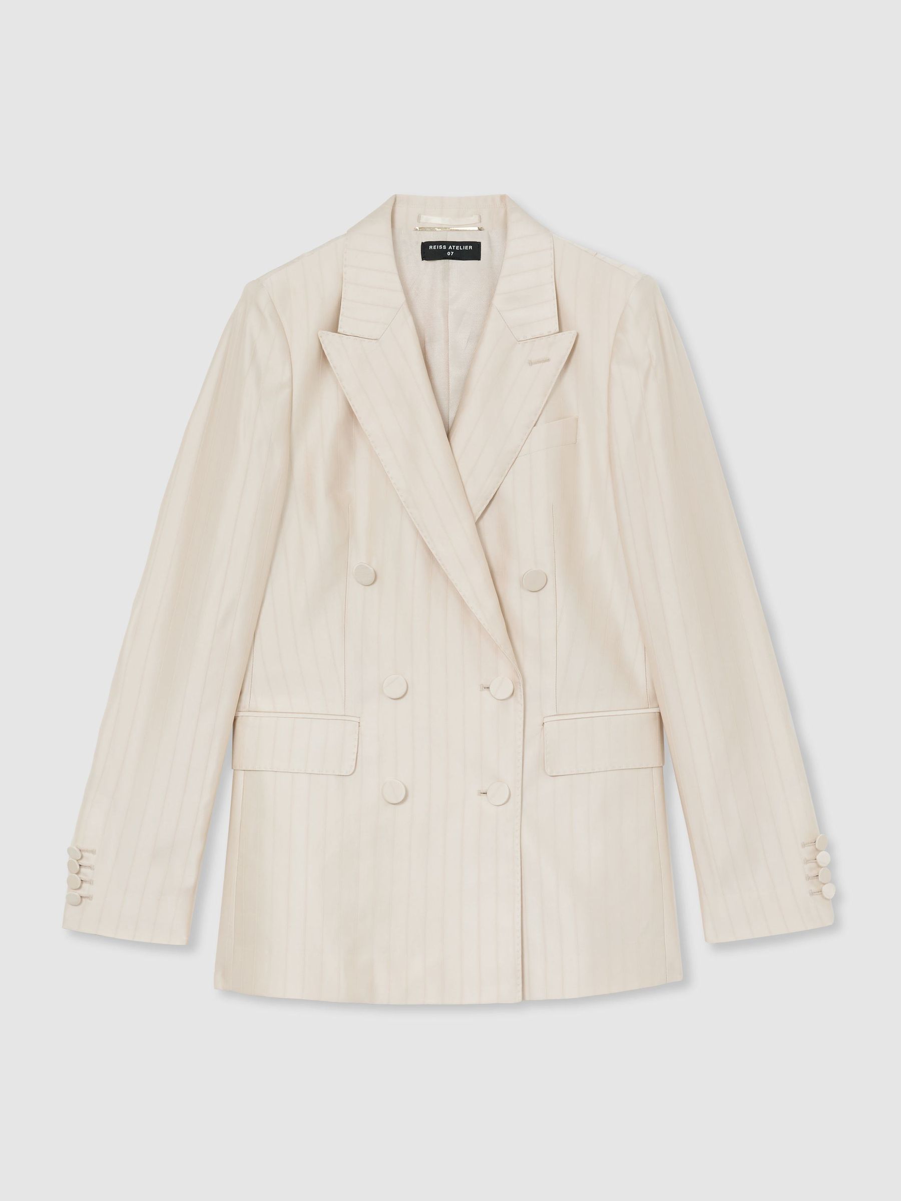 Atelier Cream Satin Pinstripe Double-Breasted Blazer in Cream - Image 2 of 9 Atelier Cream Satin Pinstripe Double-Breasted Blazer in Cream - Image 2 of 9