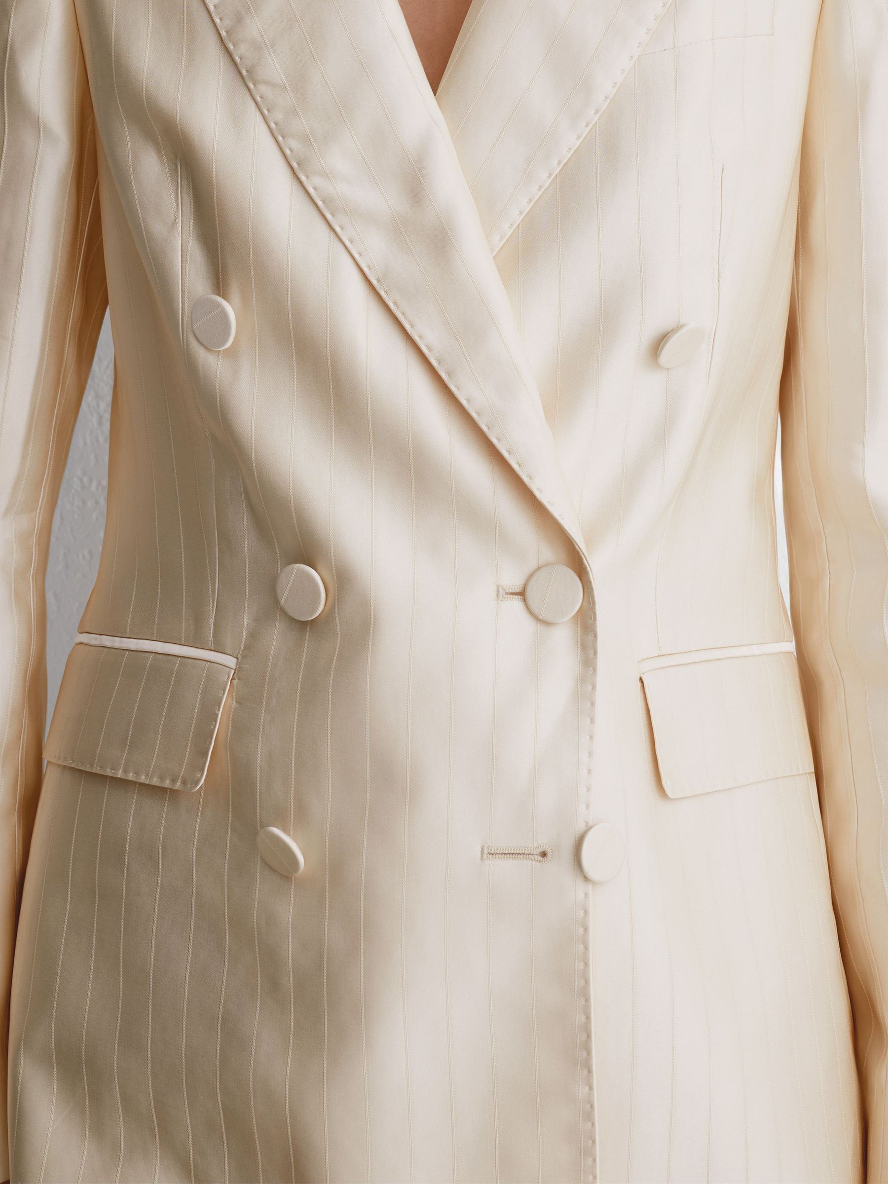 Atelier Cream Satin Pinstripe Double-Breasted Blazer in Cream - Image 6 of 9
