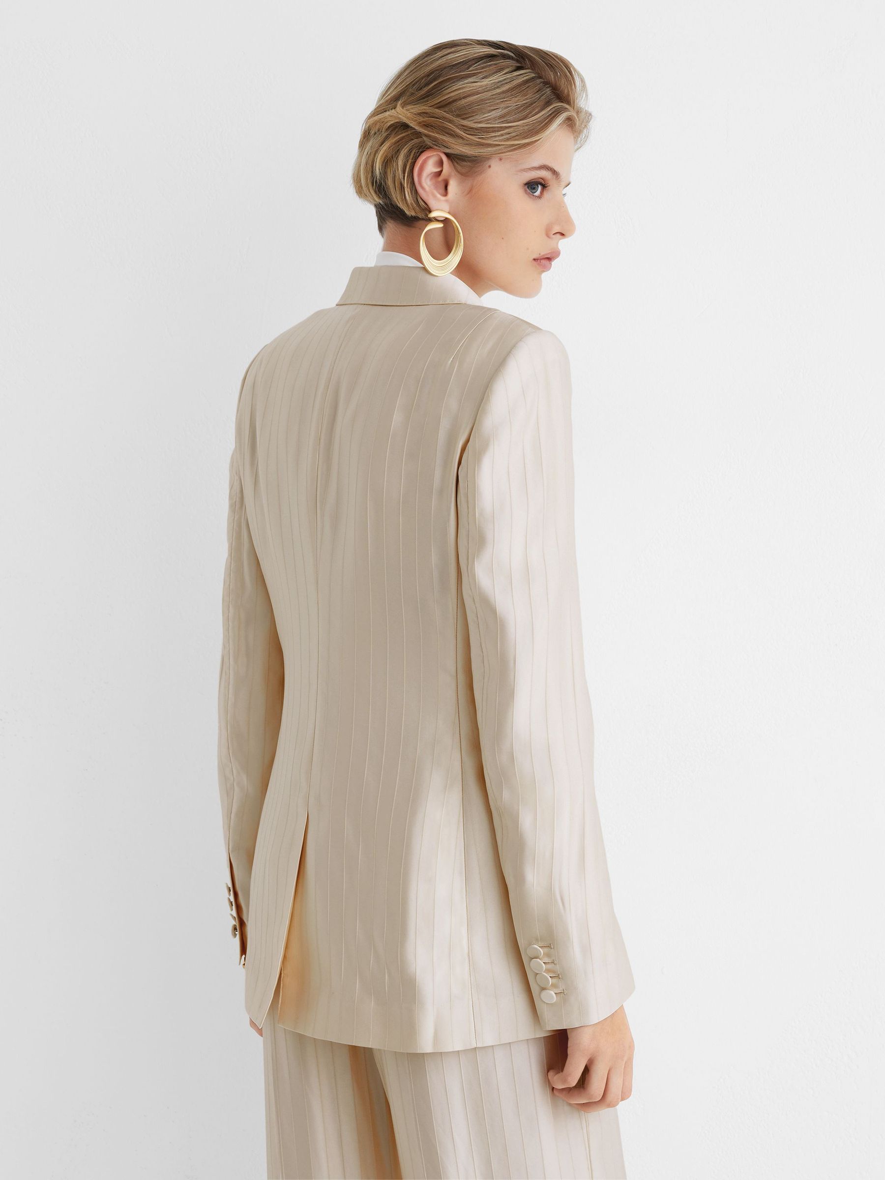Atelier Cream Satin Pinstripe Double-Breasted Blazer in Cream - Image 7 of 9