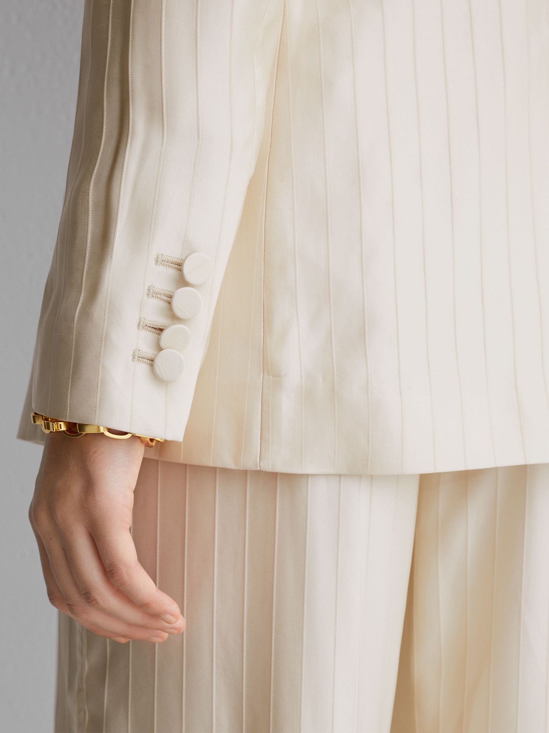 Atelier Cream Satin Pinstripe Double-Breasted Blazer in Cream - Image 8 of 9