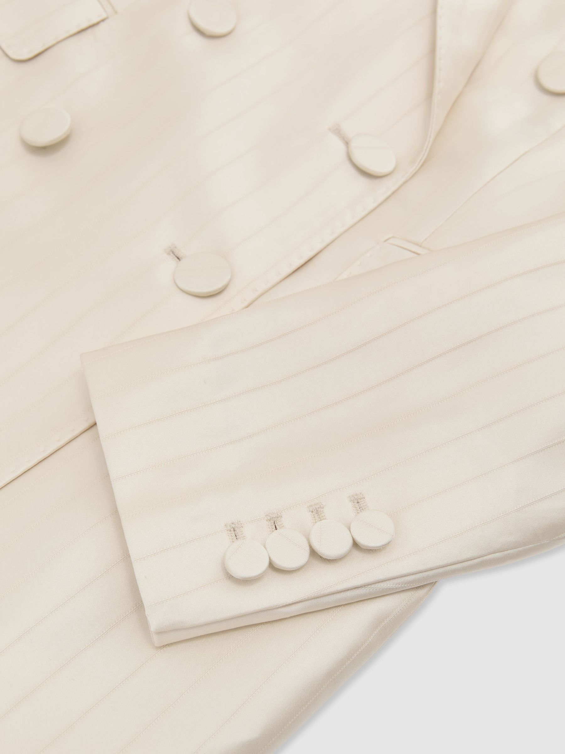 Atelier Cream Satin Pinstripe Double-Breasted Blazer in Cream - Image 9 of 9