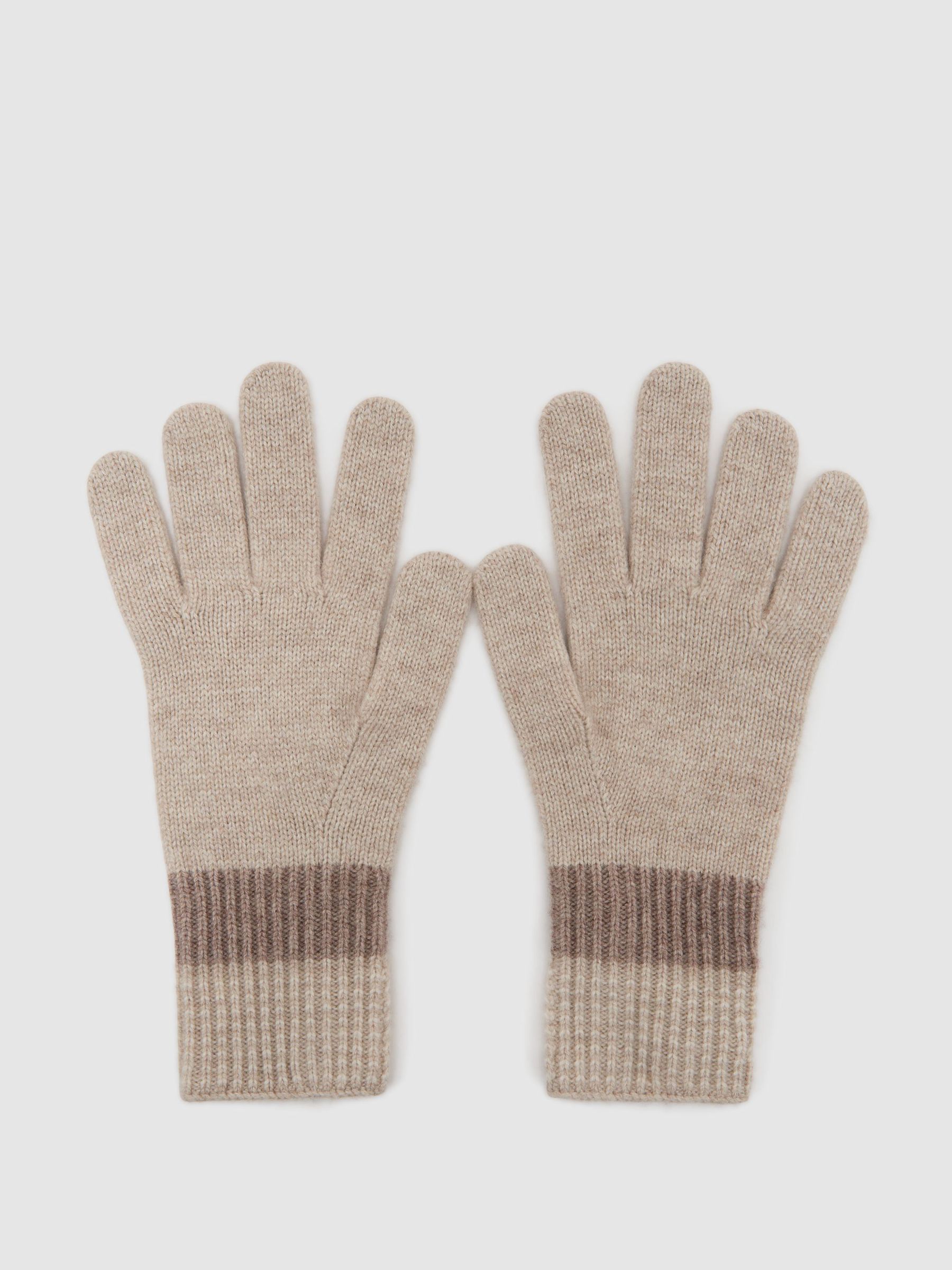 Wool-Blend Knitted Gloves with Cashmere in Neutral - صورة 1 من 2