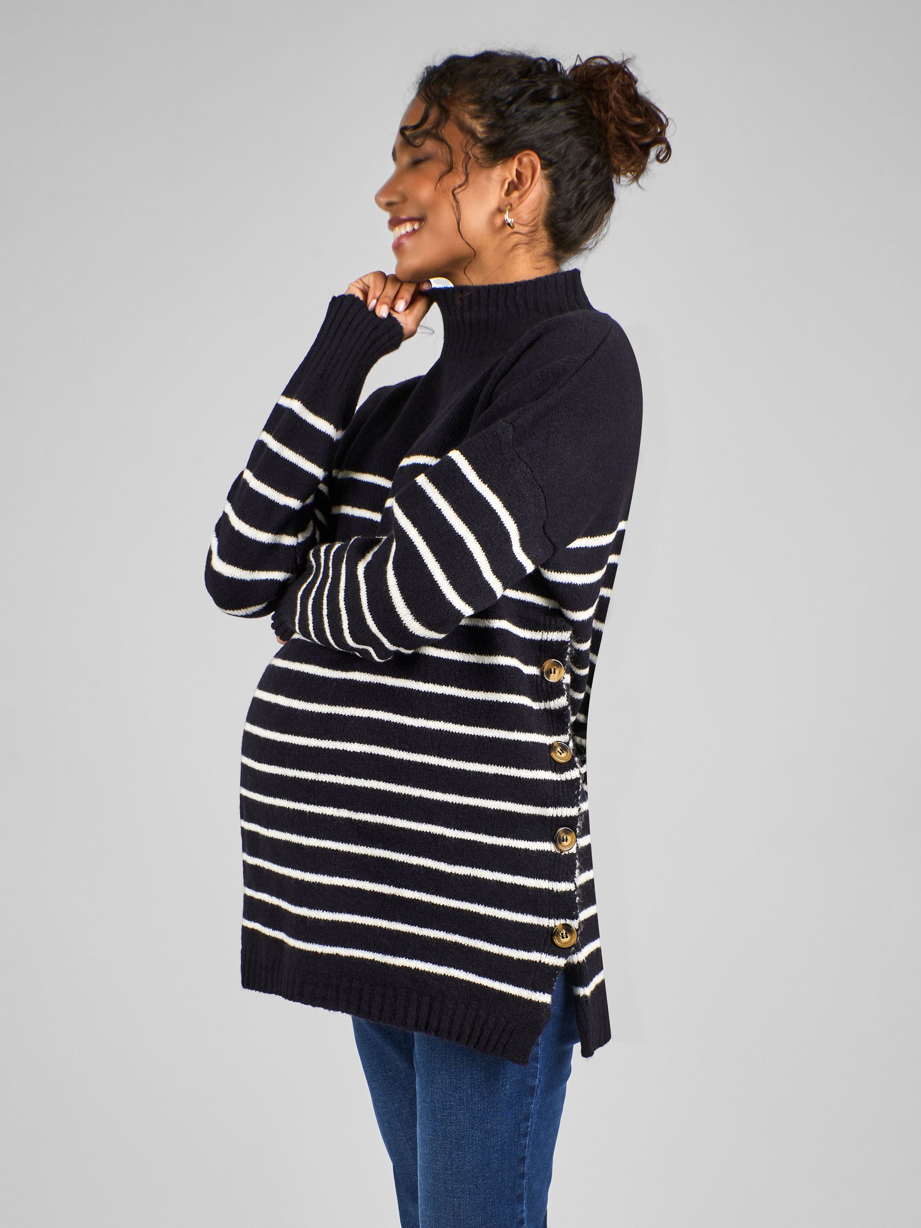 Navy Ecru Stripe Turtle Neck Maternity & Nursing Jumper - Image 3 of 4