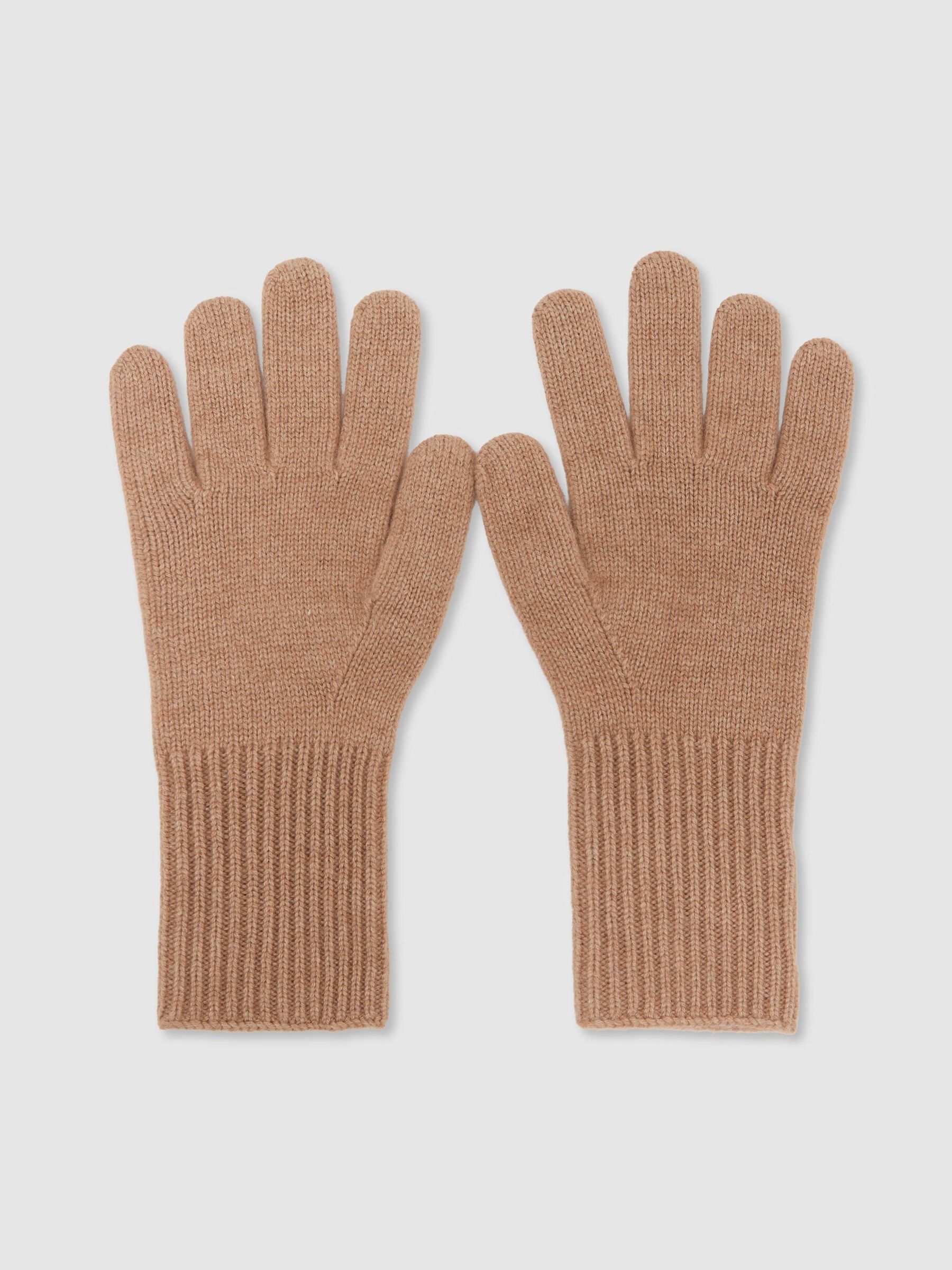 Wool-Blend Knitted Gloves with Cashmere in Camel - صورة 2 من 3