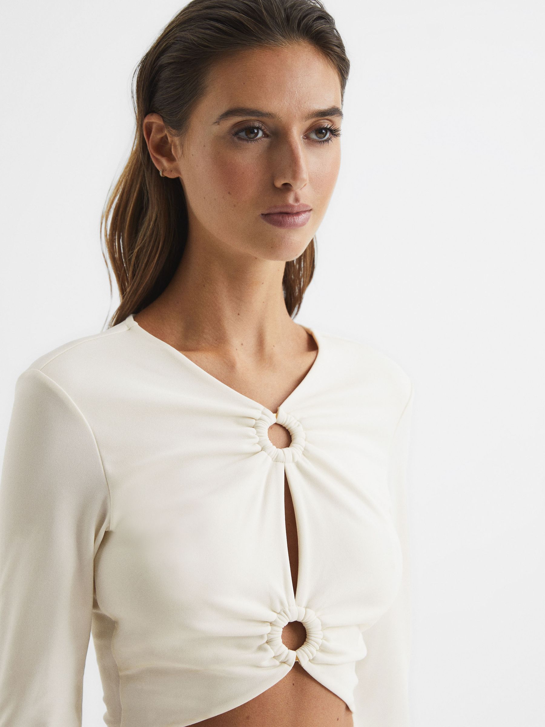 Ring Front Crop Top in Cream - Image 4 of 6