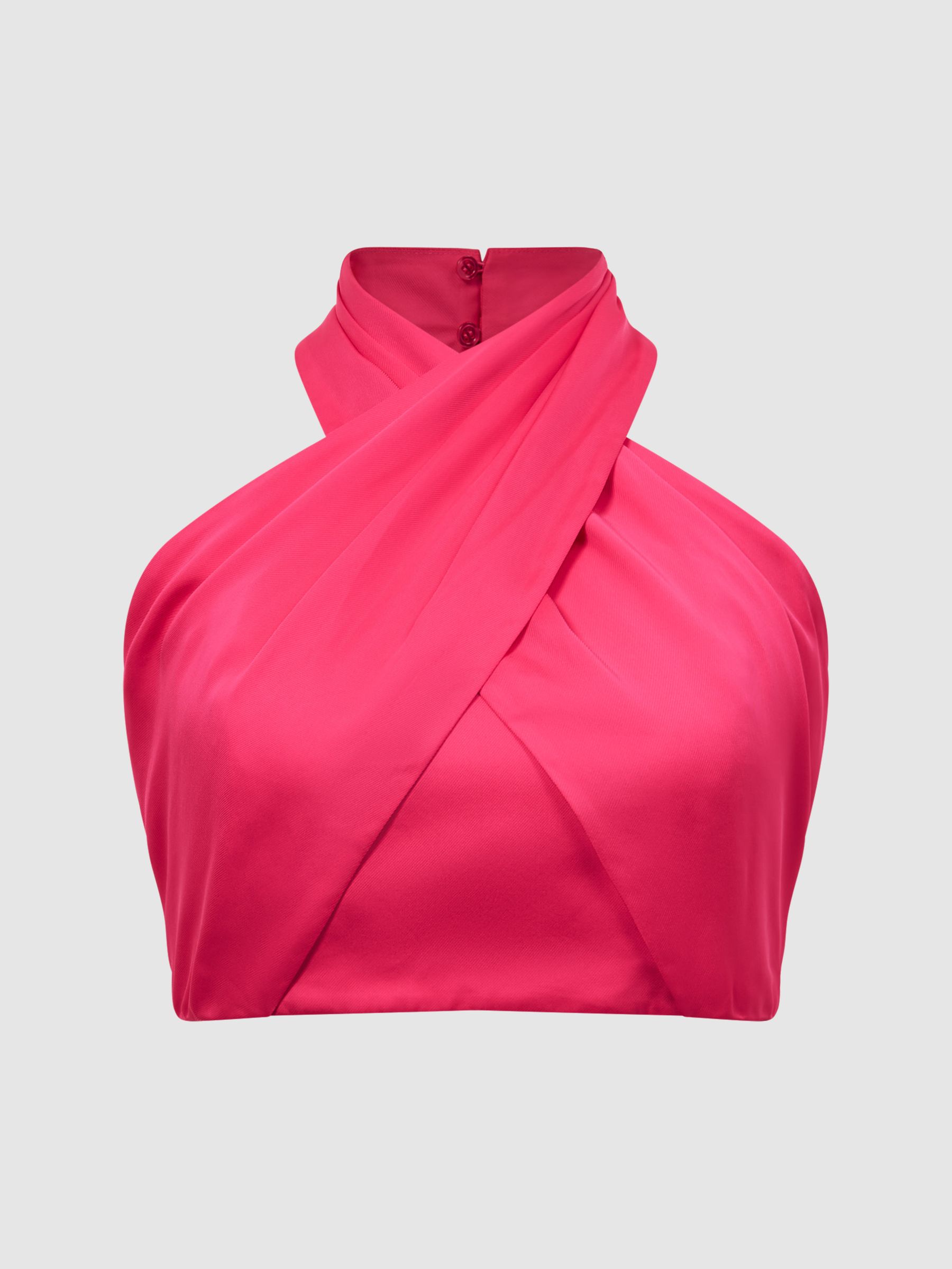 Cropped Halter Occasion Top in Pink - Image 2 of 7