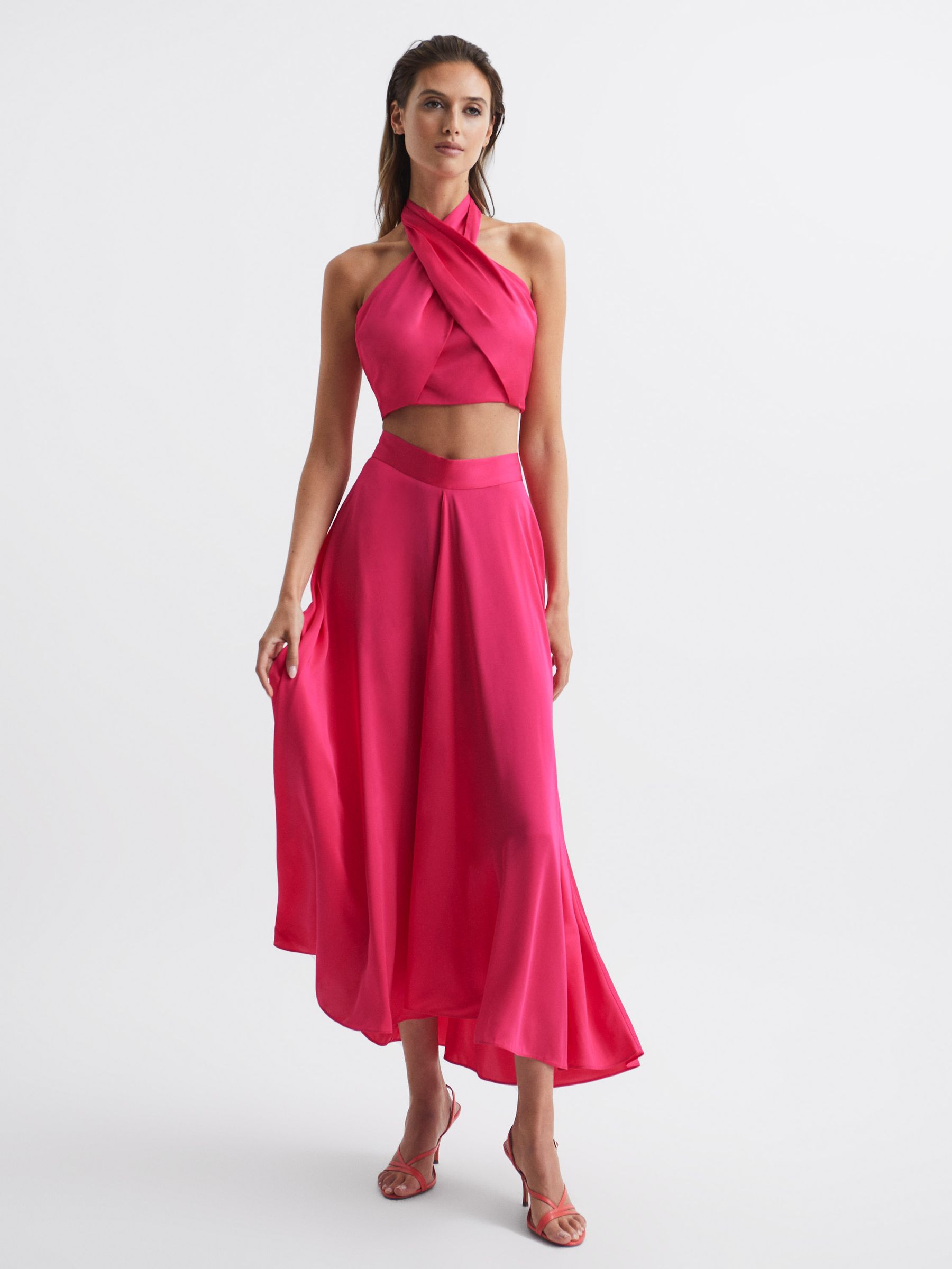 Cropped Halter Occasion Top in Pink - Image 3 of 7