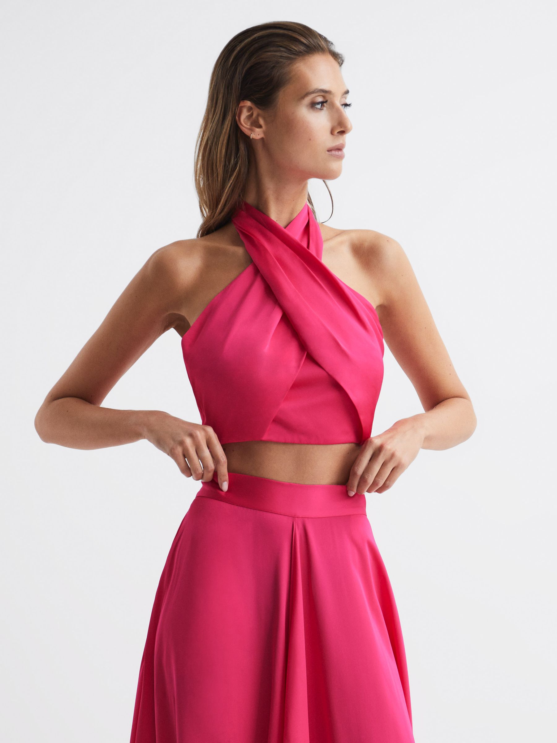 Cropped Halter Occasion Top in Pink - Image 6 of 7