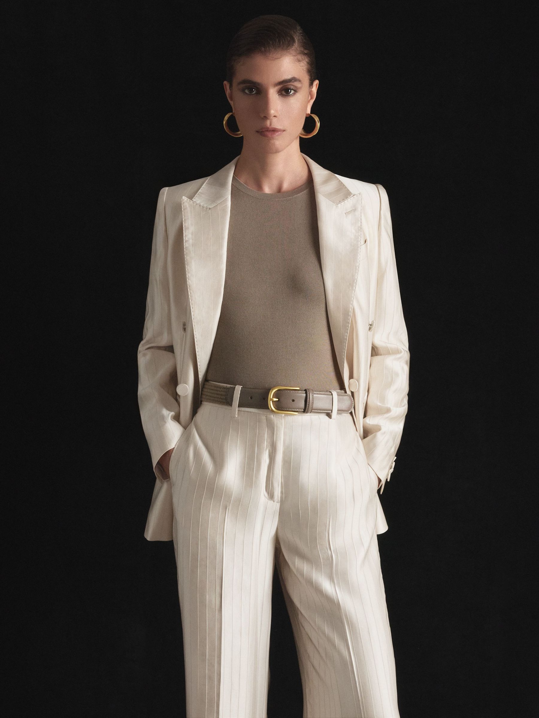 Atelier Satin Pinstripe Wide-Leg Trousers in Cream - Image 3 of 6