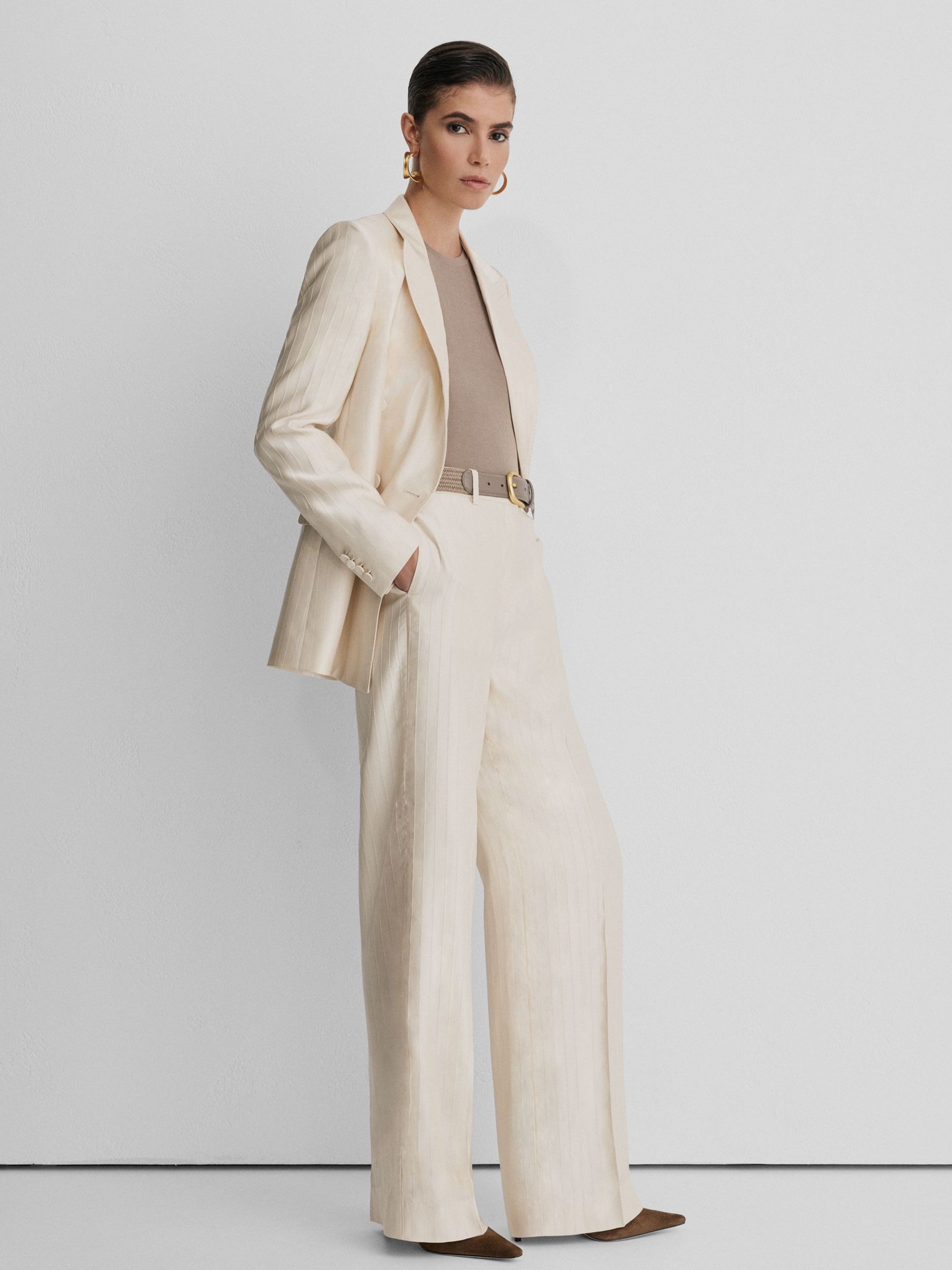 Atelier Satin Pinstripe Wide-Leg Trousers in Cream - Image 5 of 6