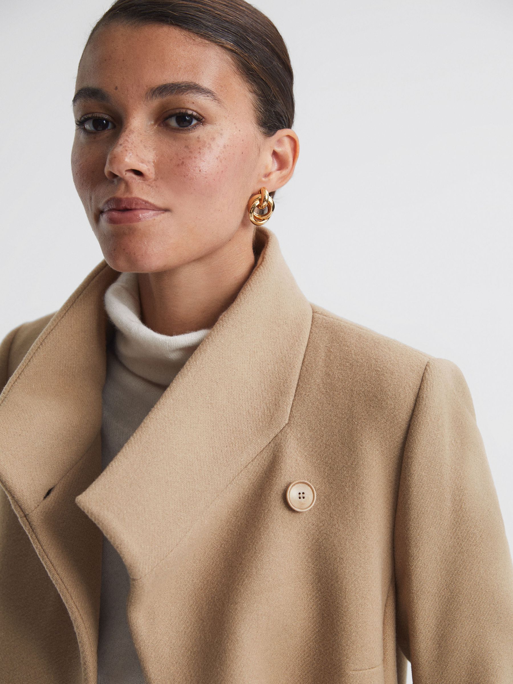 Wool Blend Mid-Length Coat in Camel - Image 4 of 7