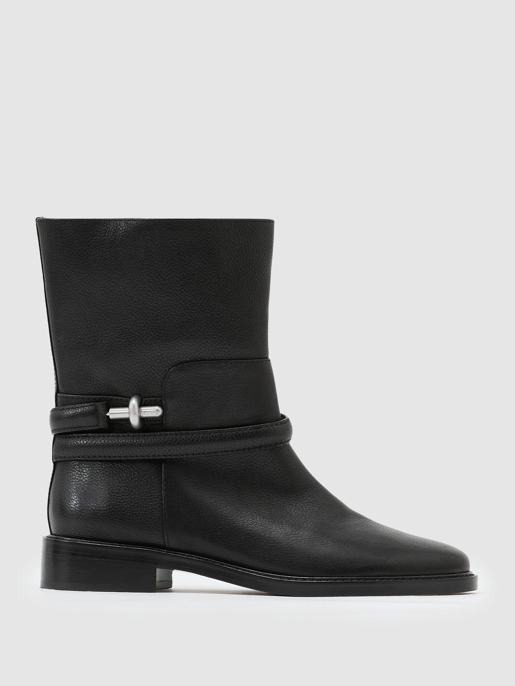Bottines de motard en cuir avec fermoir à tourniquet, noires - Image 2 de 6