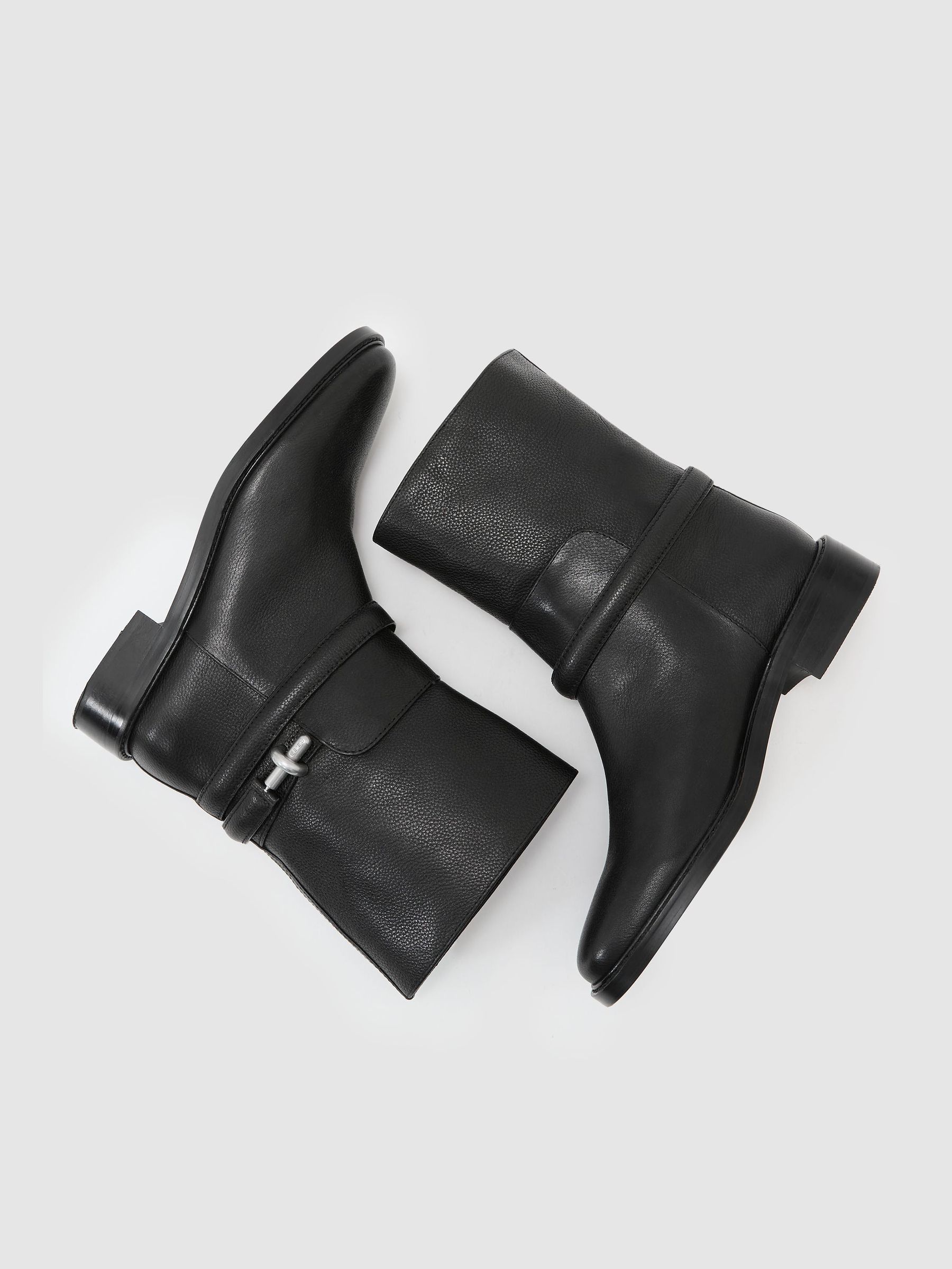 Bottines de motard en cuir avec fermoir à tourniquet, noires - Image 3 de 6