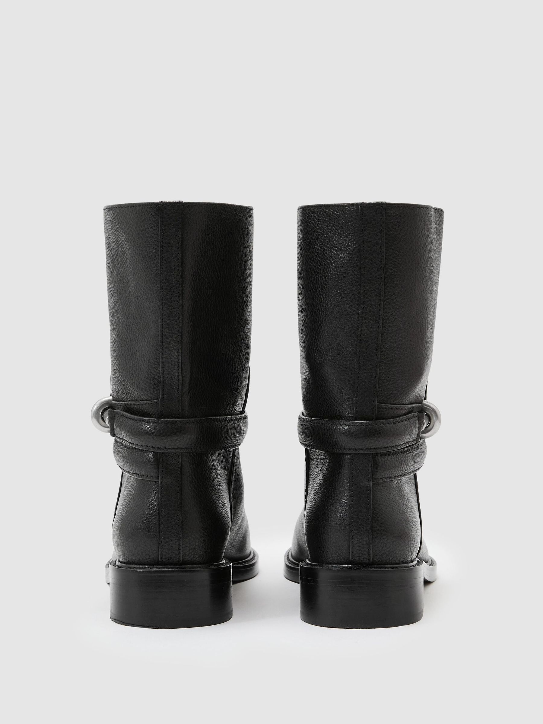 Bottines de motard en cuir avec fermoir à tourniquet, noires - Image 5 de 6